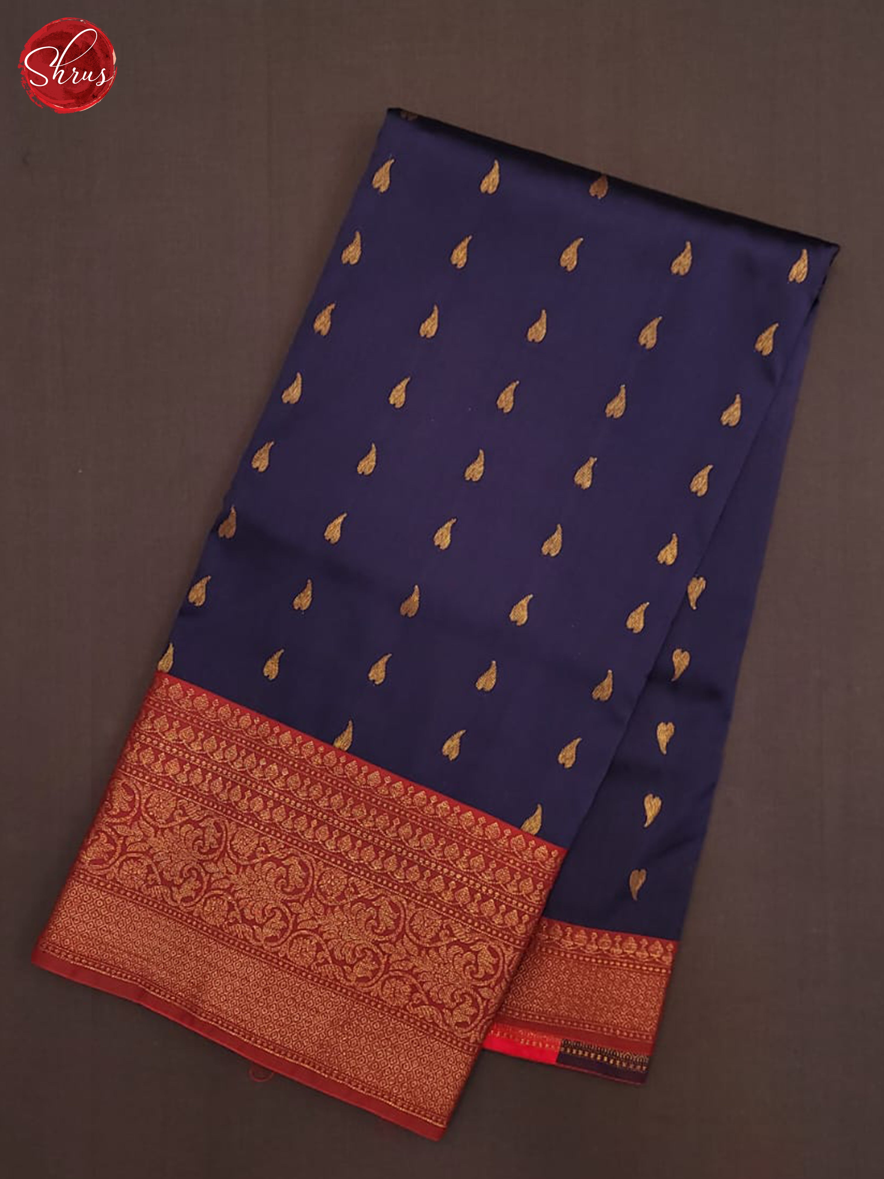 Navy Blue & Red - Semi dupion Saree - Shop on ShrusEternity.com