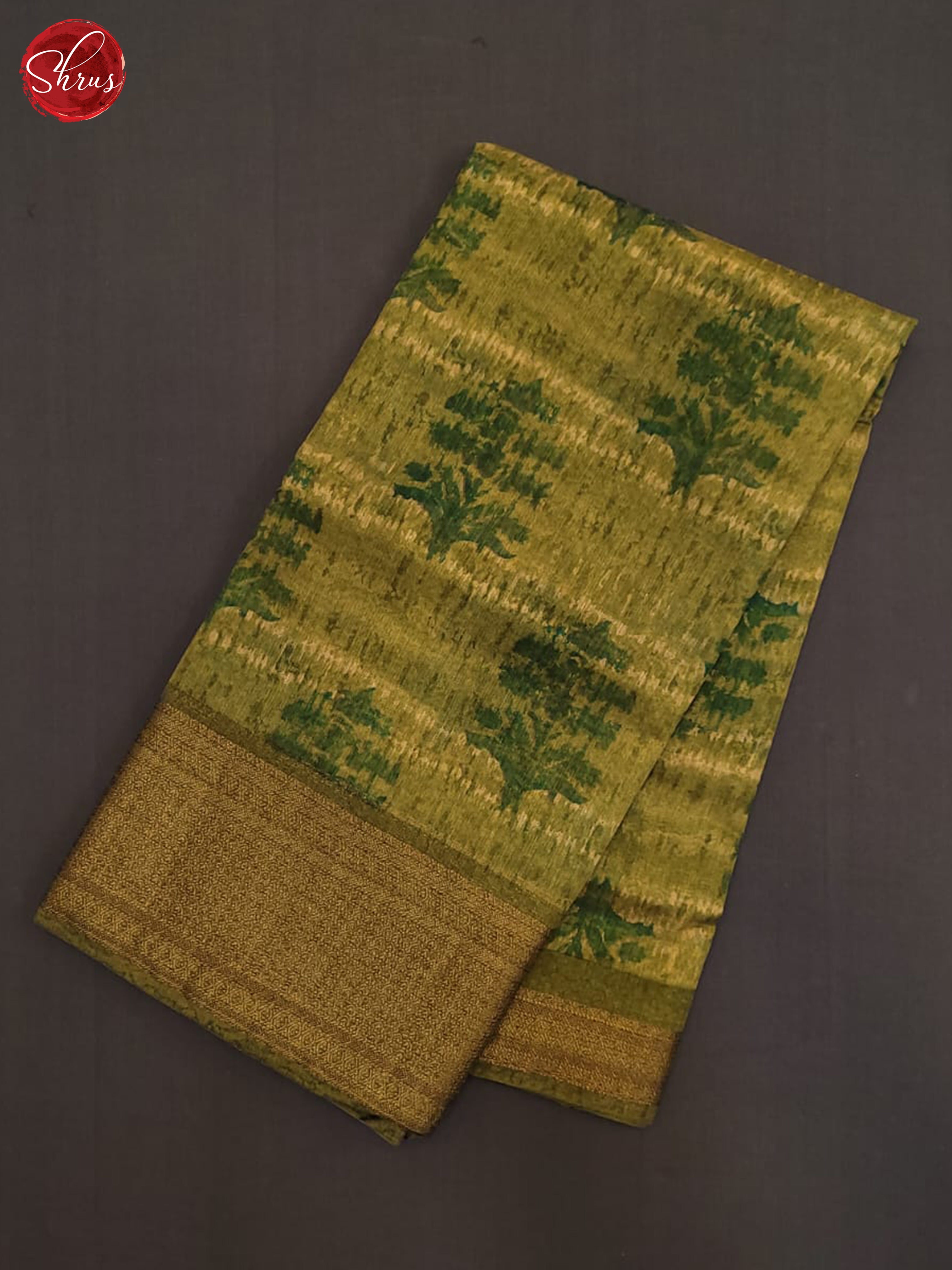 Green(Single Tone)- Linen print Saree - Shop on ShrusEternity.com