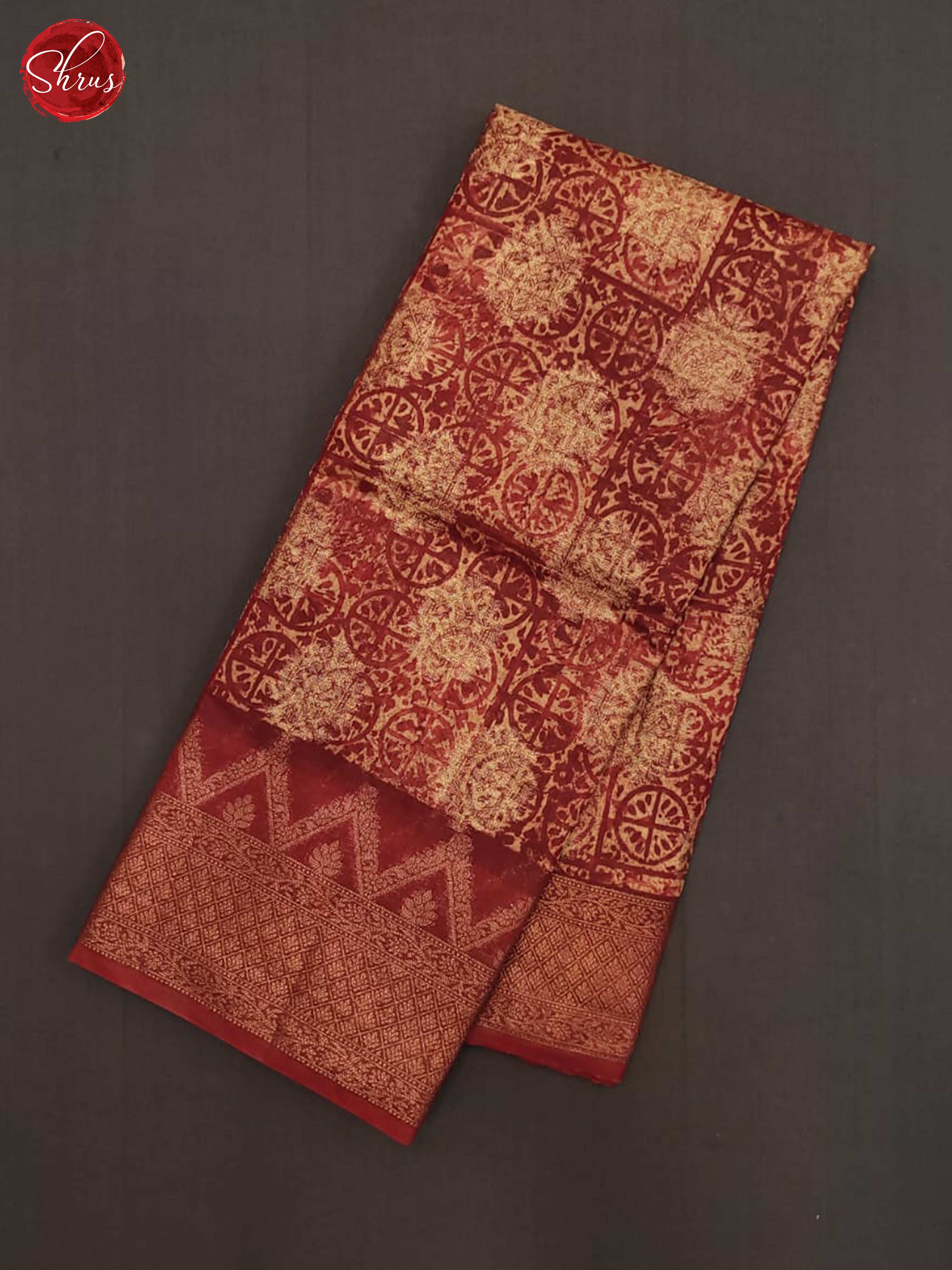 Red(Single Tone)- Linen print Saree - Shop on ShrusEternity.com