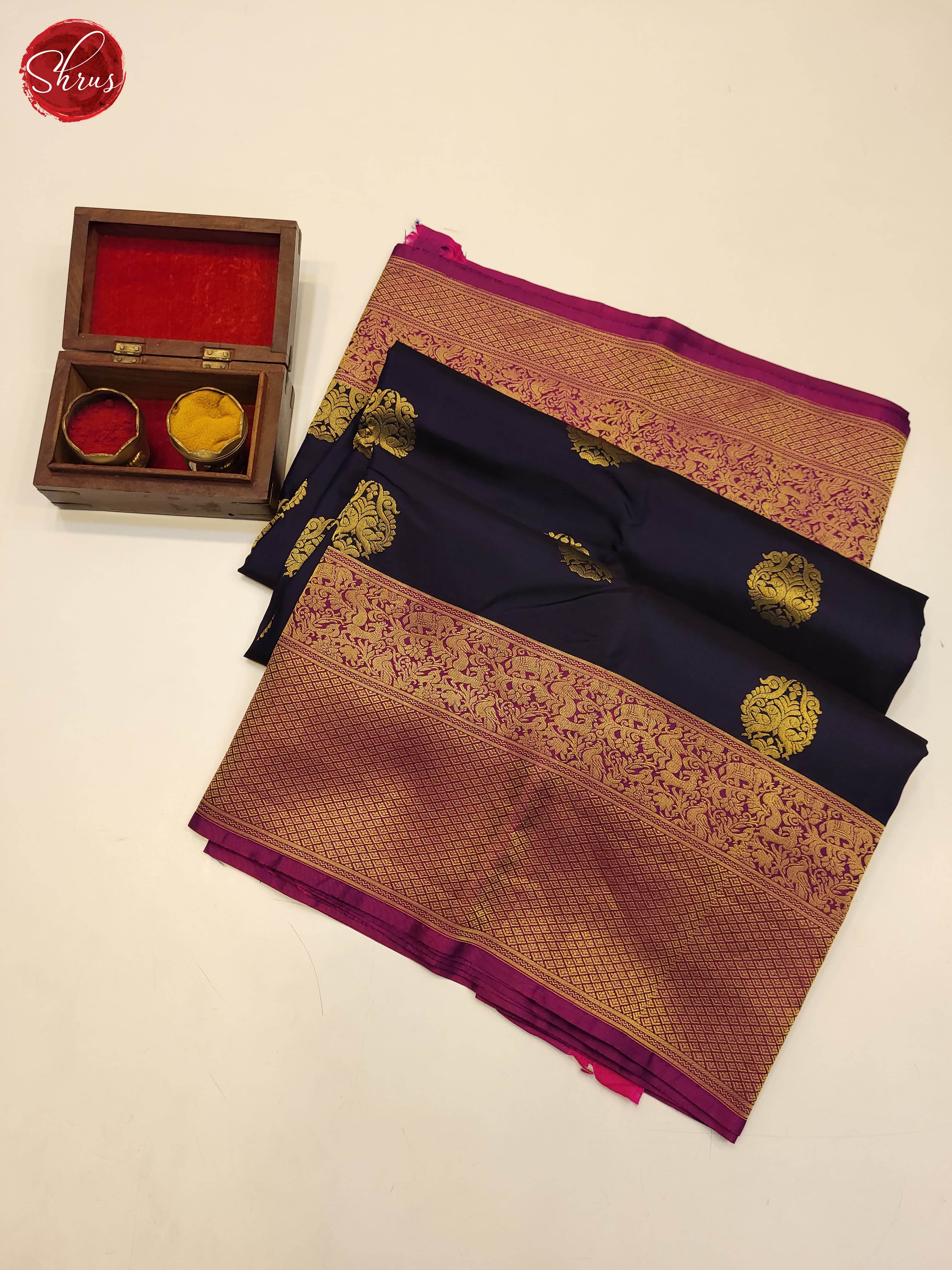 Navy Blue and purple-Kanchipuram silk saree - Shop on ShrusEternity.com