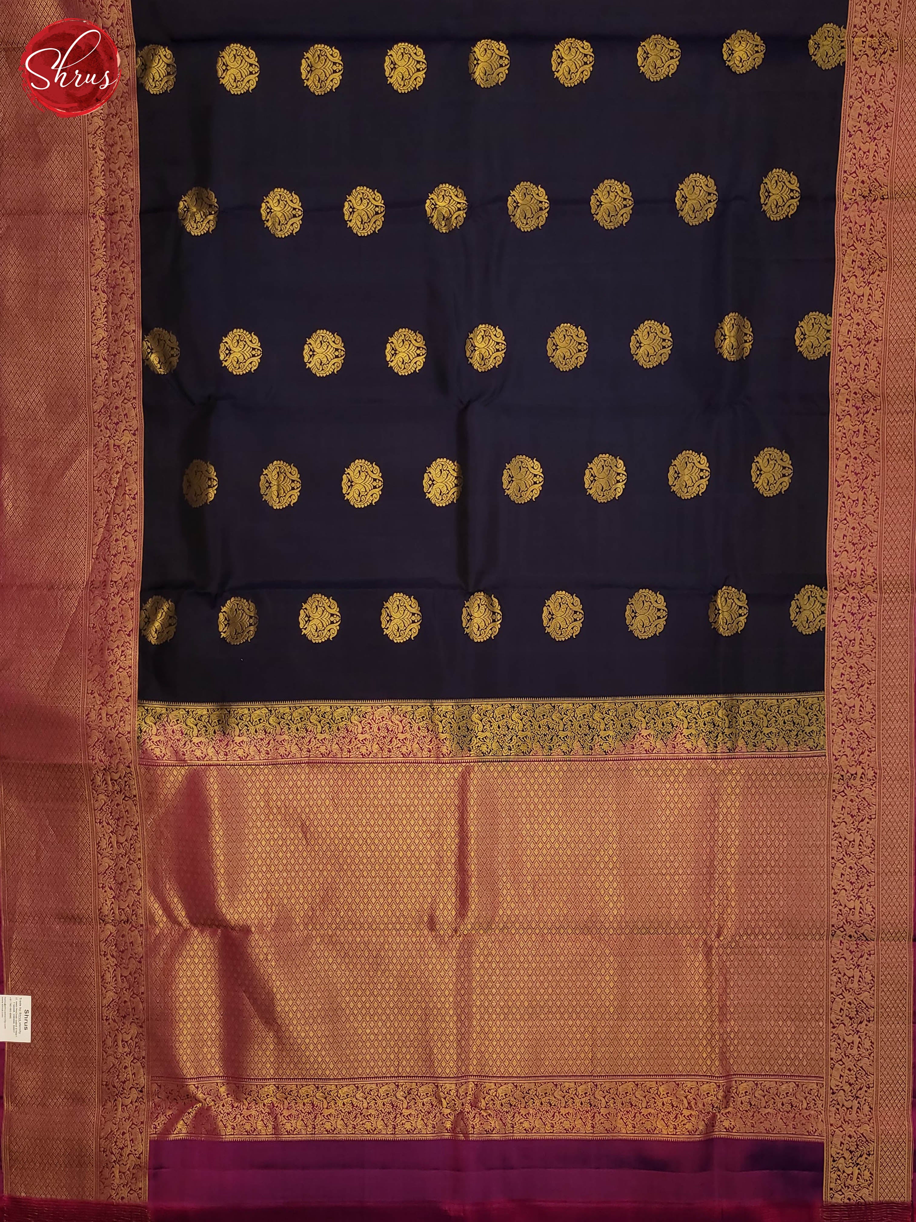 Navy Blue and purple-Kanchipuram silk saree - Shop on ShrusEternity.com