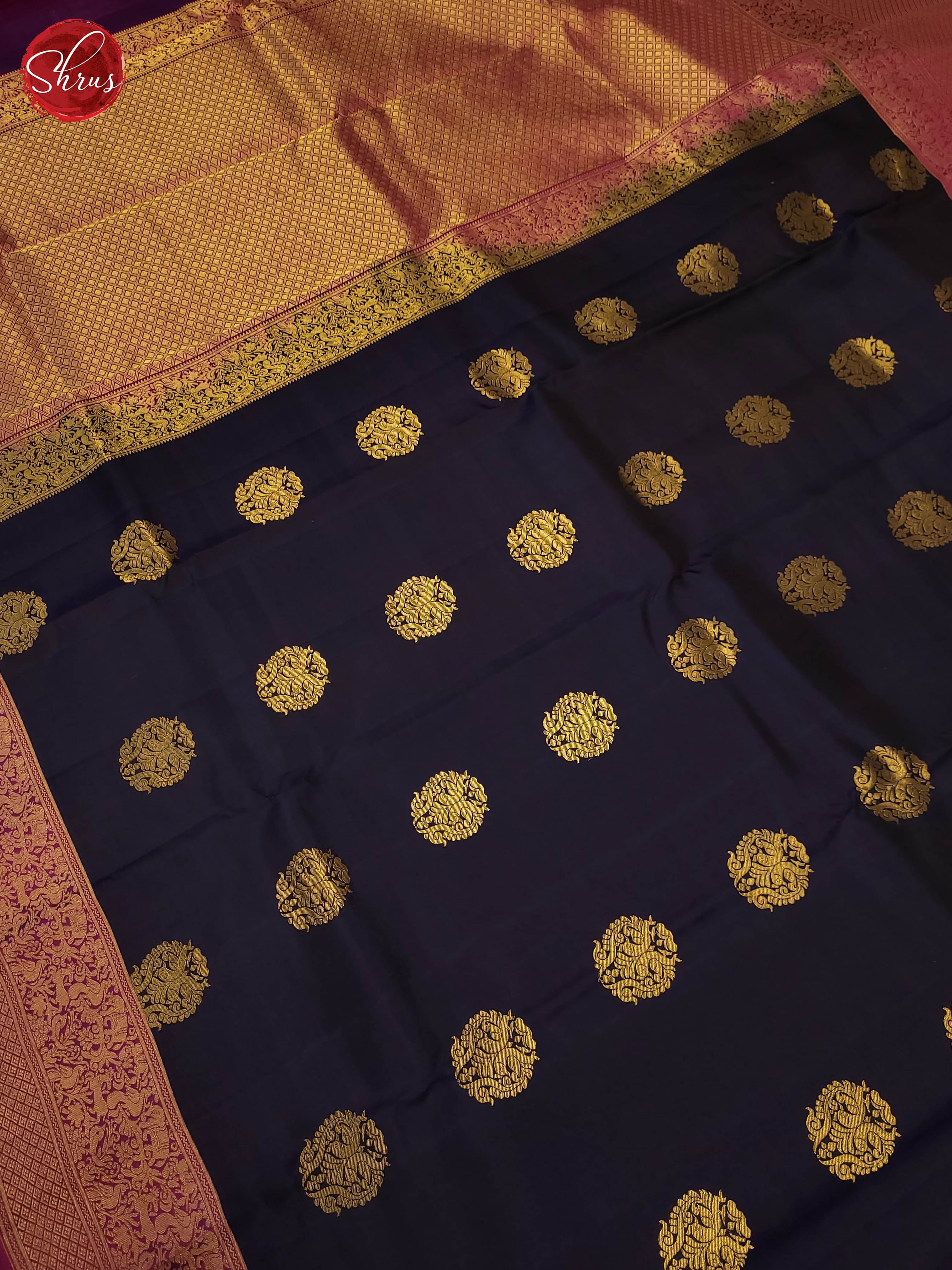 Navy Blue and purple-Kanchipuram silk saree - Shop on ShrusEternity.com