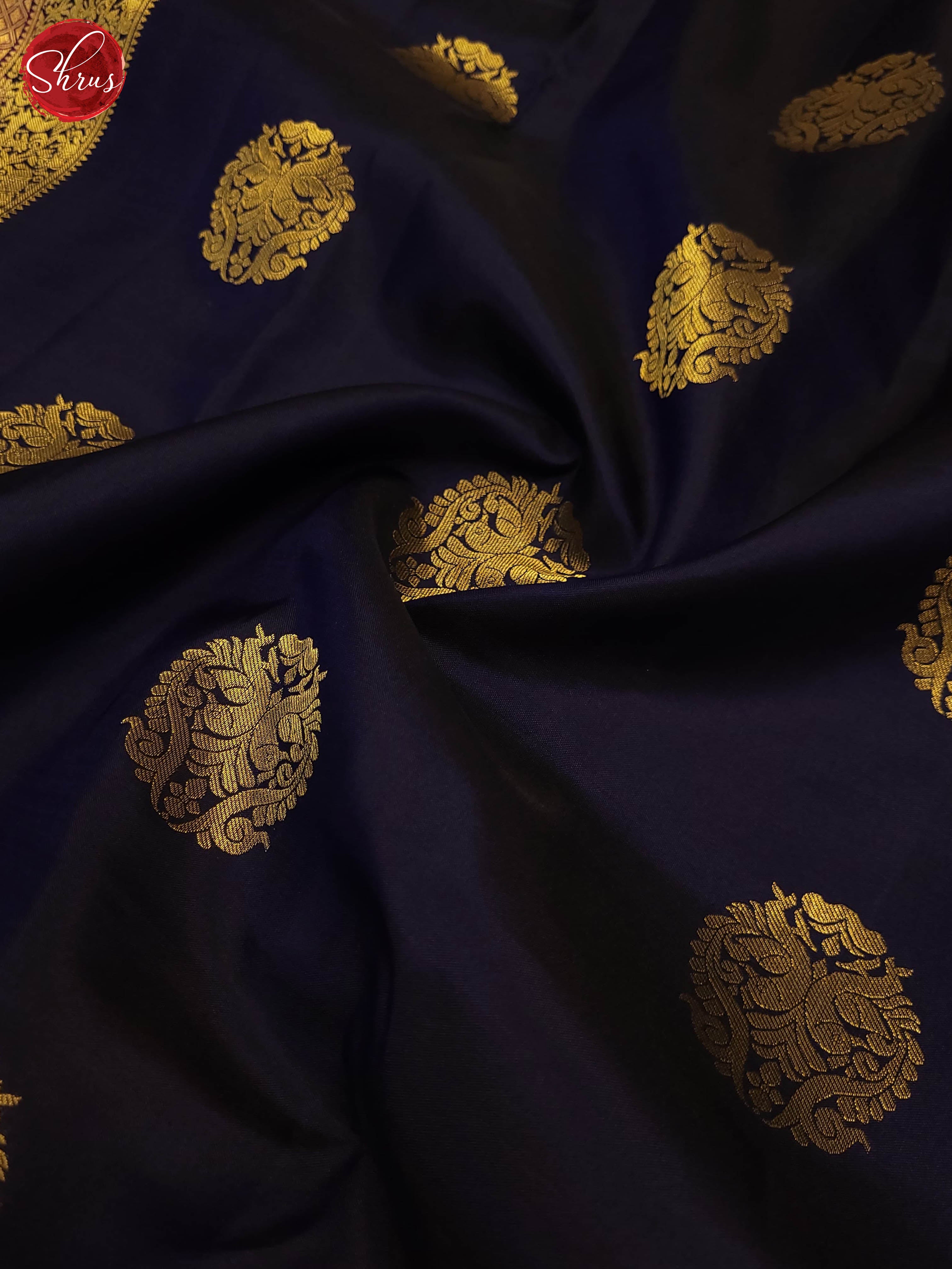 Navy Blue and purple-Kanchipuram silk saree - Shop on ShrusEternity.com