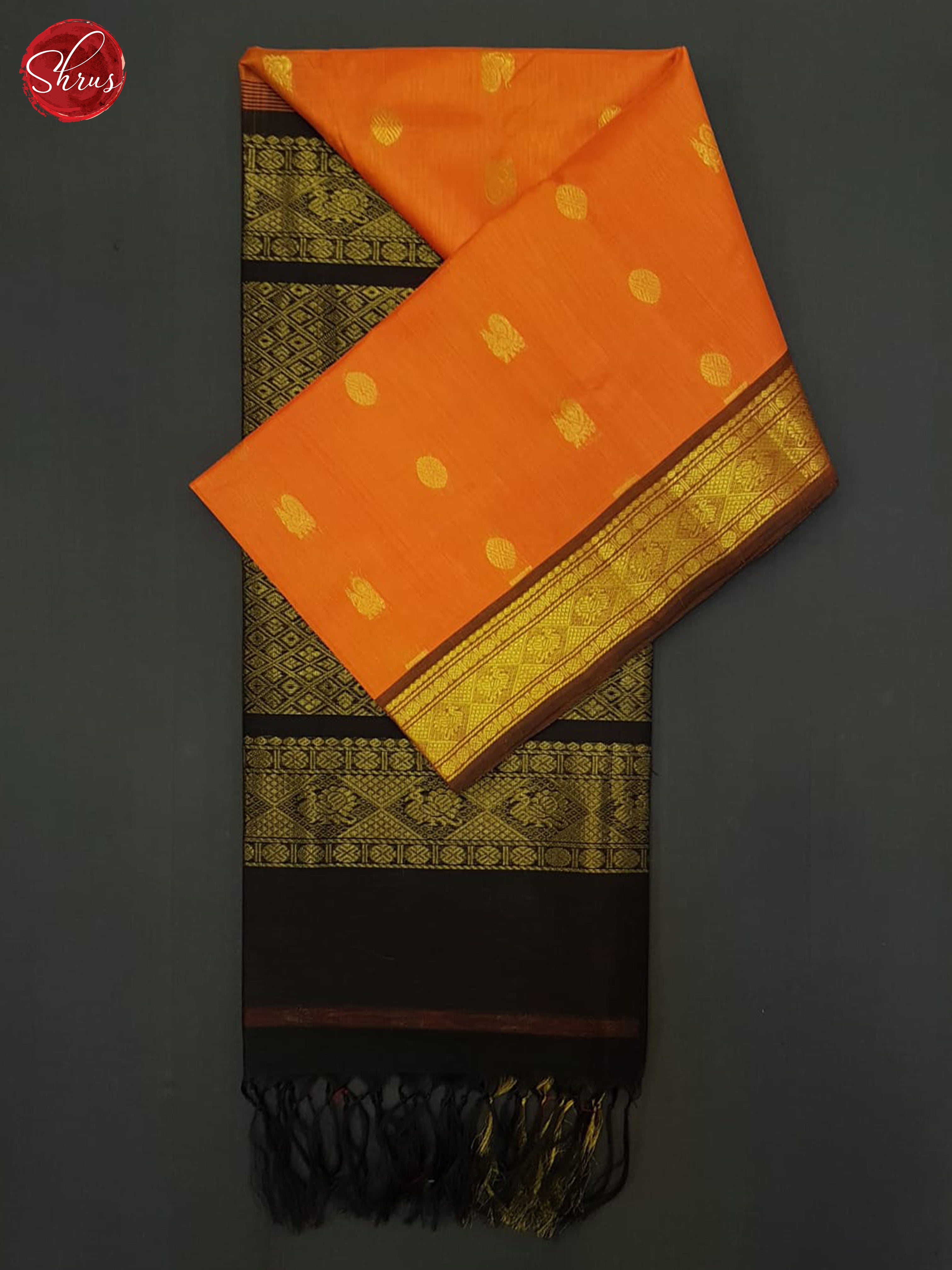 Orange & Black - Silk Cotton Saree - Shop on ShrusEternity.com