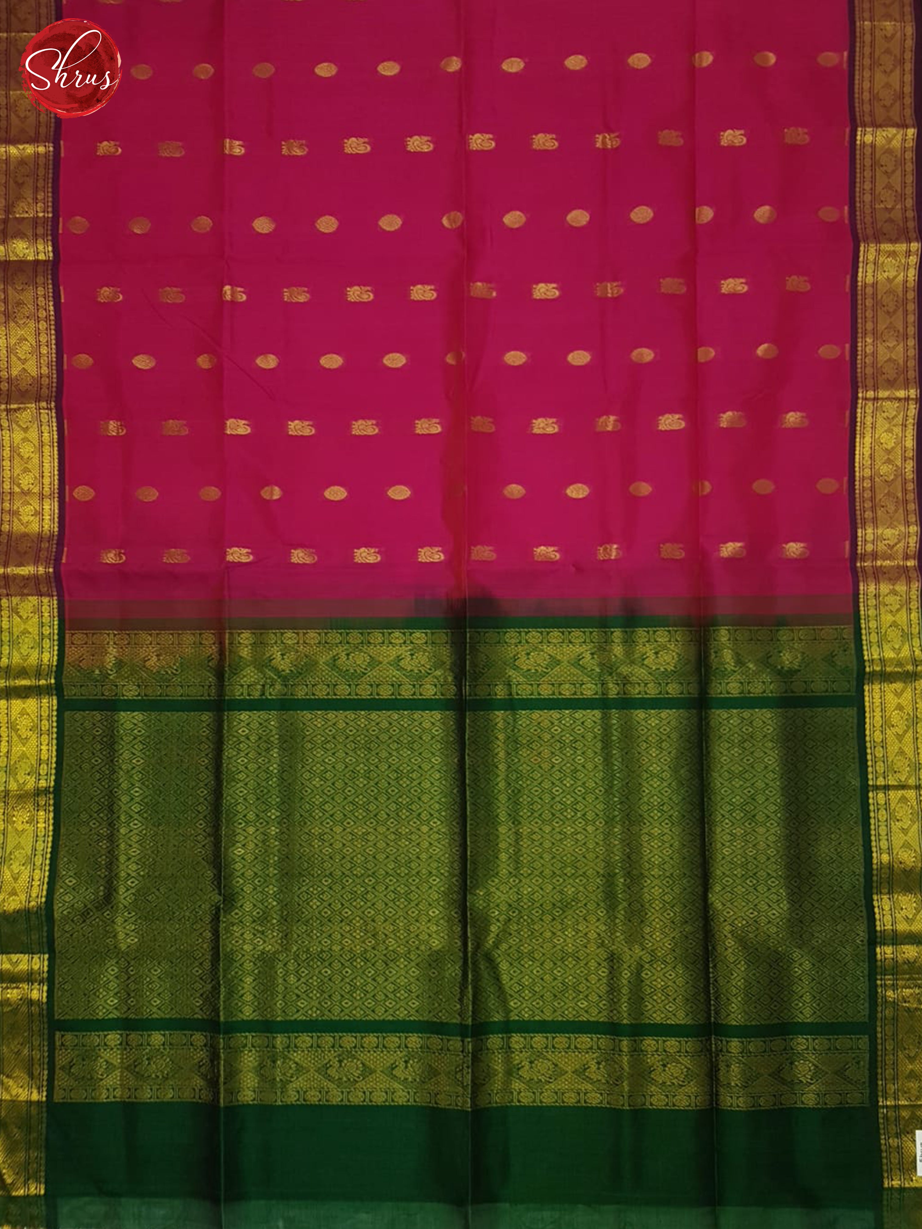 Rani Pink & Green- Silk Cotton Saree - Shop on ShrusEternity.com