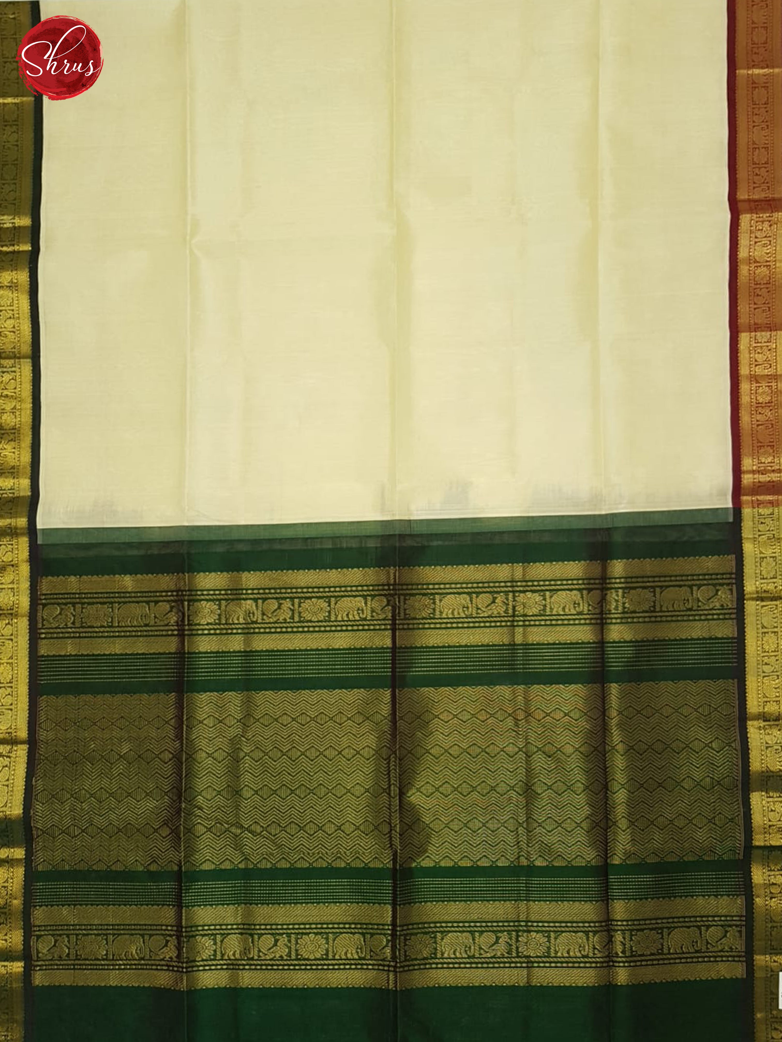 Cream & Green- Silk Cotton Saree - Shop on ShrusEternity.com