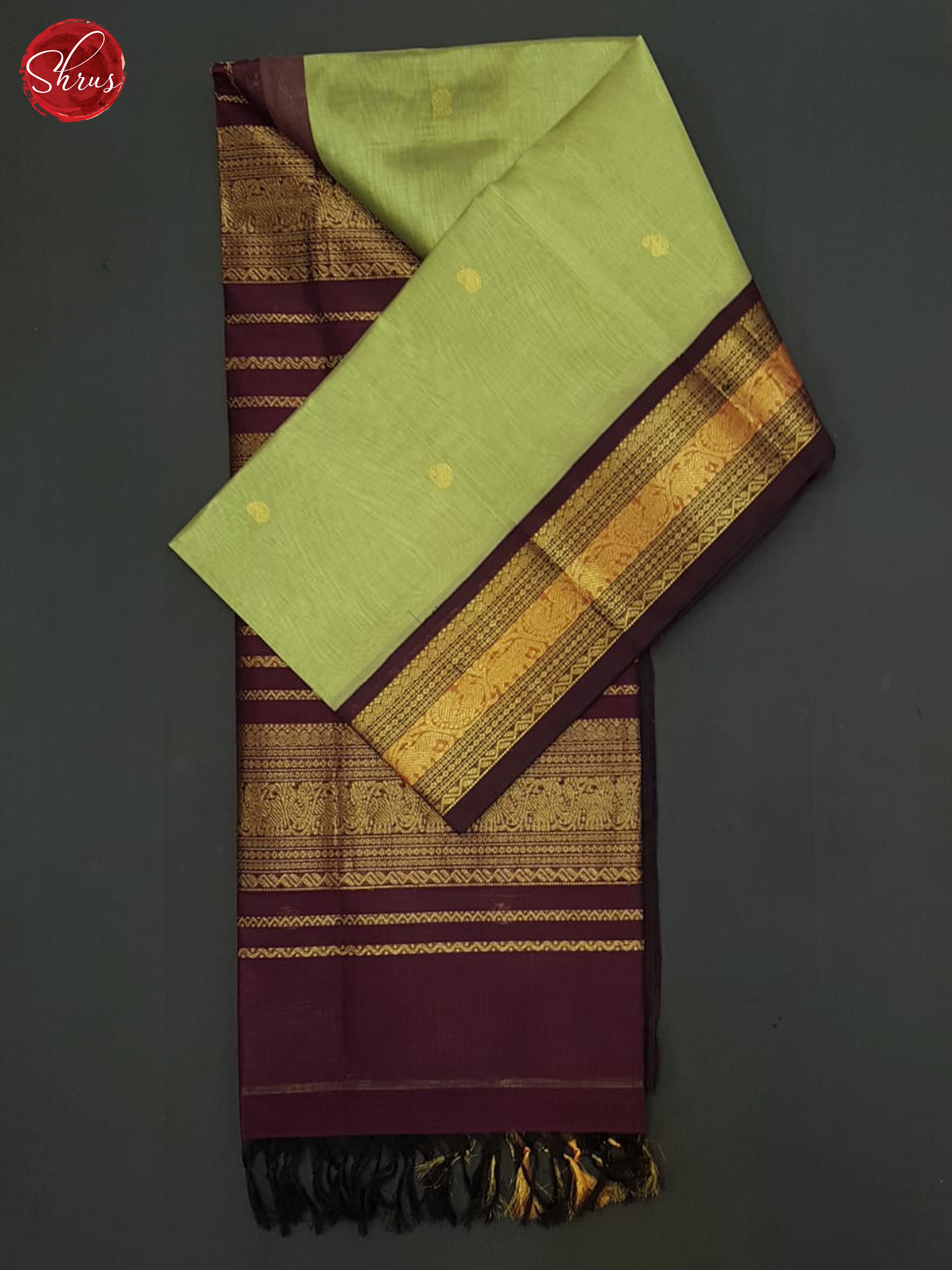Elachi Green & Maroon - Silk Cotton Saree - Shop on ShrusEternity.com