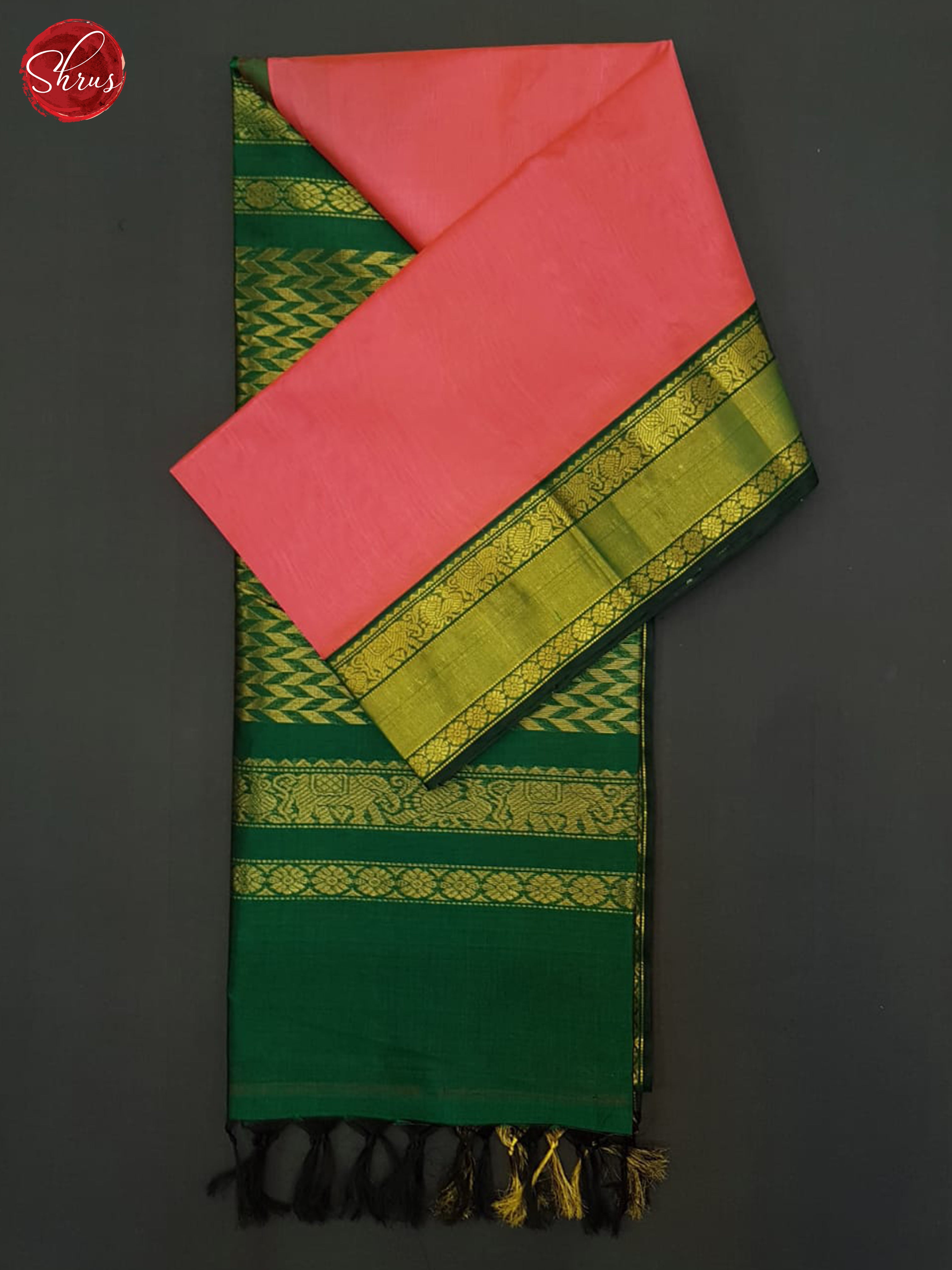 Orange  & Green - Silk Cotton Saree - Shop on ShrusEternity.com