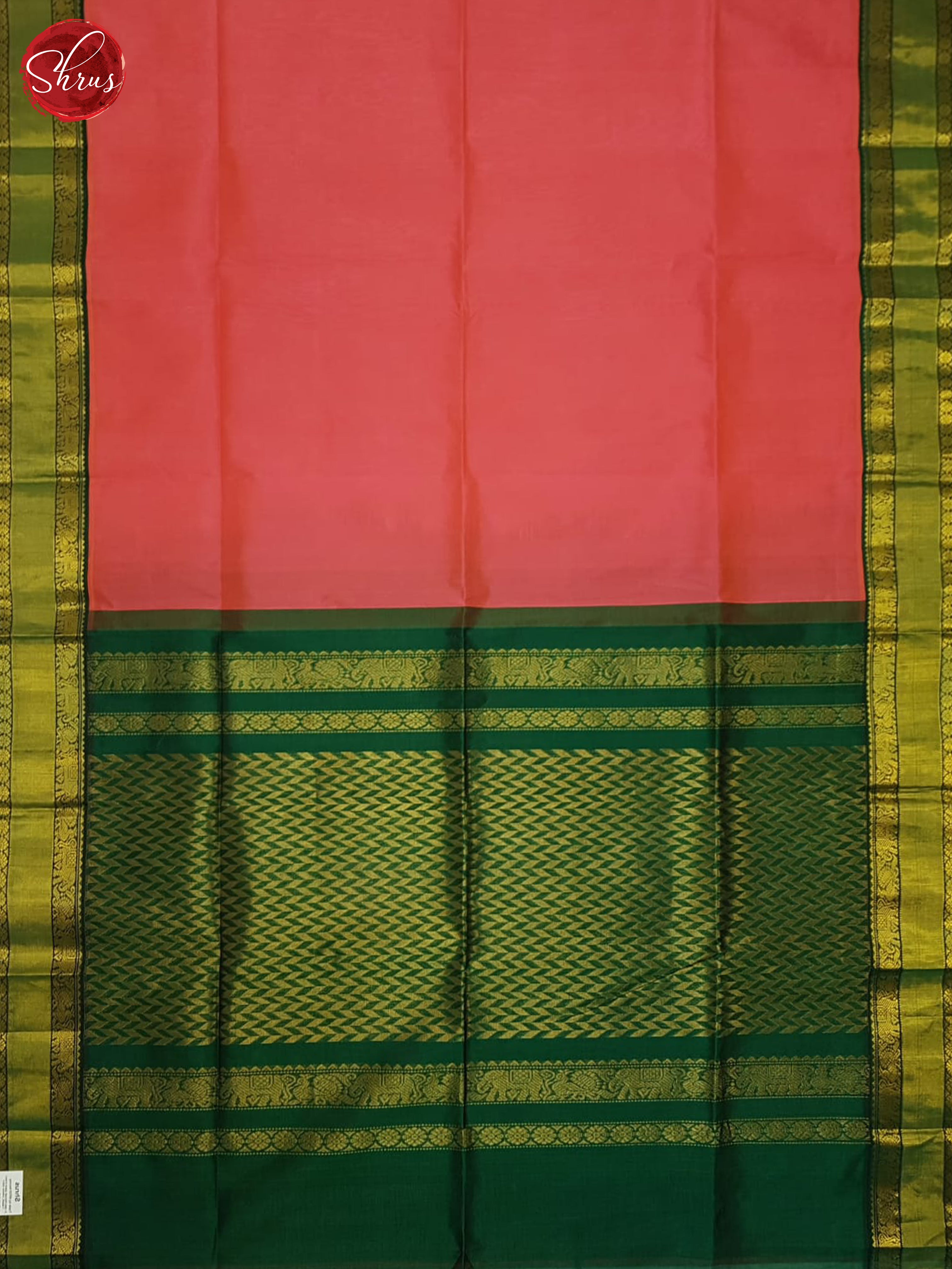 Orange  & Green - Silk Cotton Saree - Shop on ShrusEternity.com