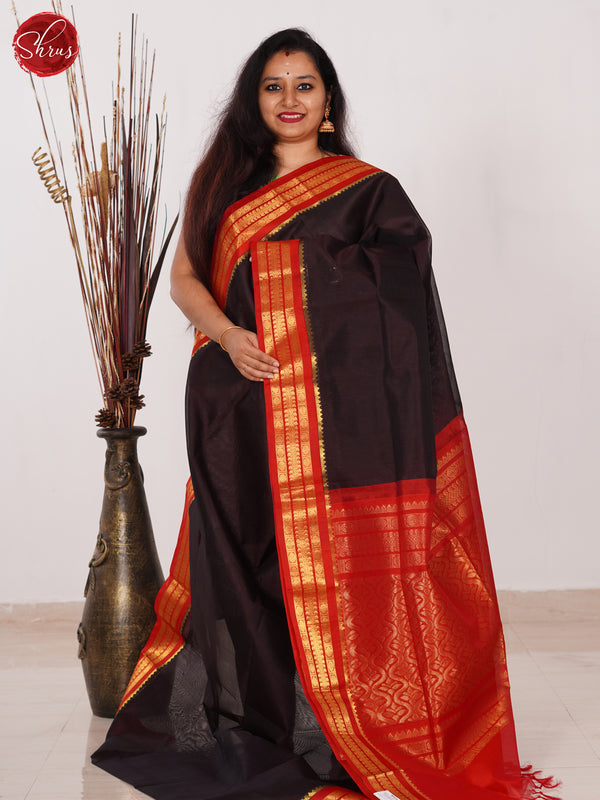 Black & Red- Silk Cotton Saree - Shop on ShrusEternity.com