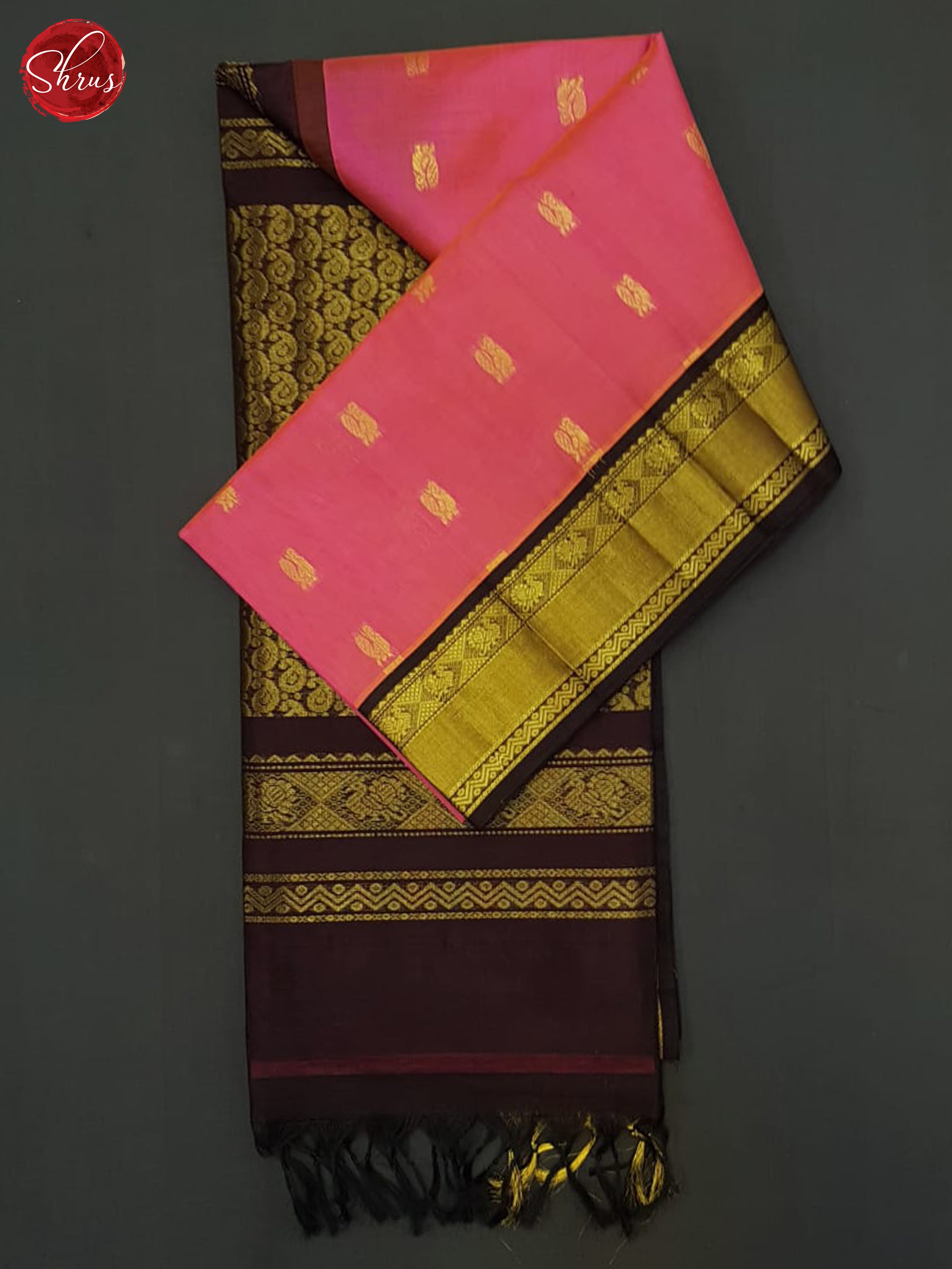 Pink & Black - Silk Cotton Saree - Shop on ShrusEternity.com