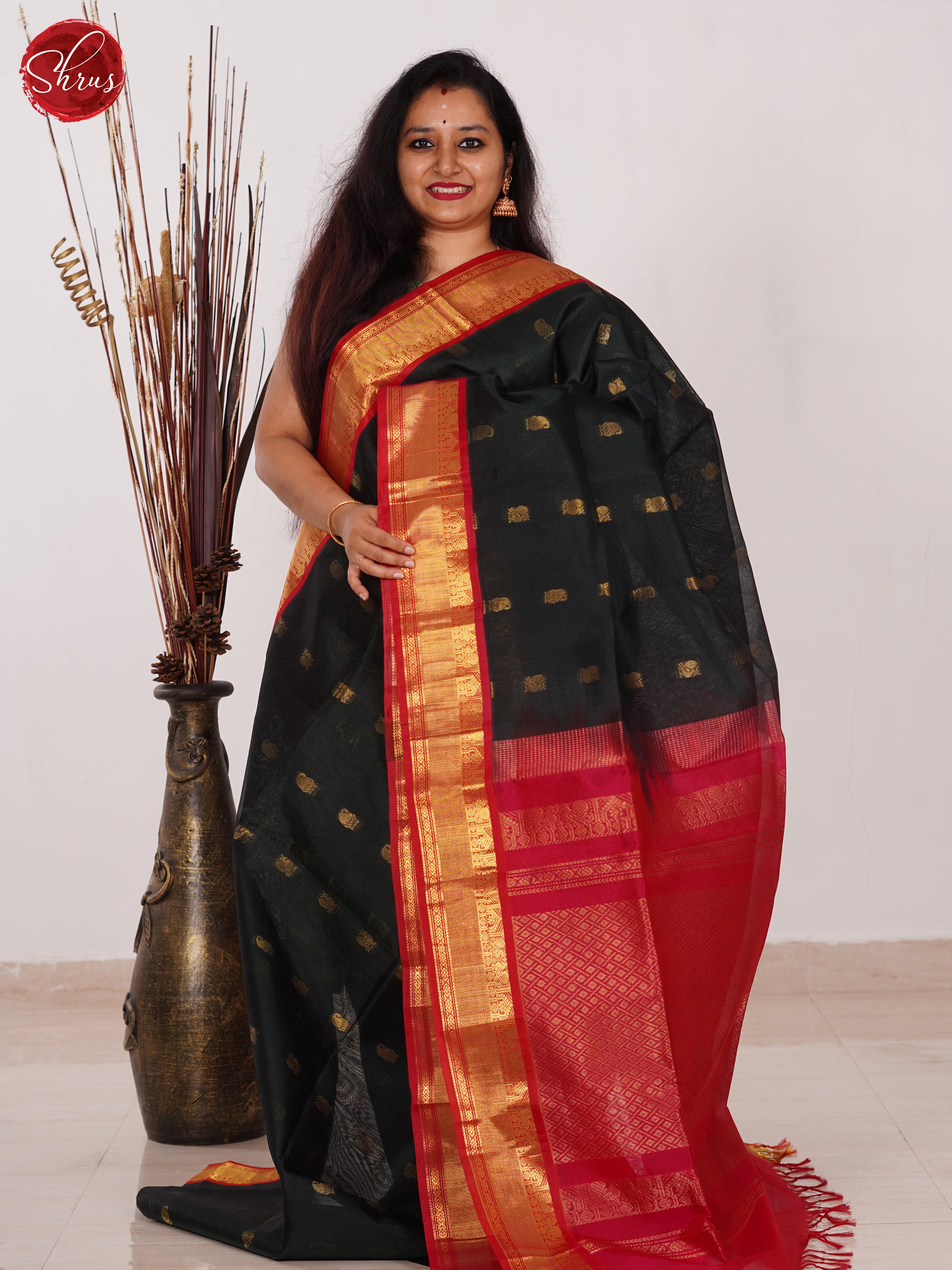 Green & Pink - Silk Cotton Saree - Shop on ShrusEternity.com