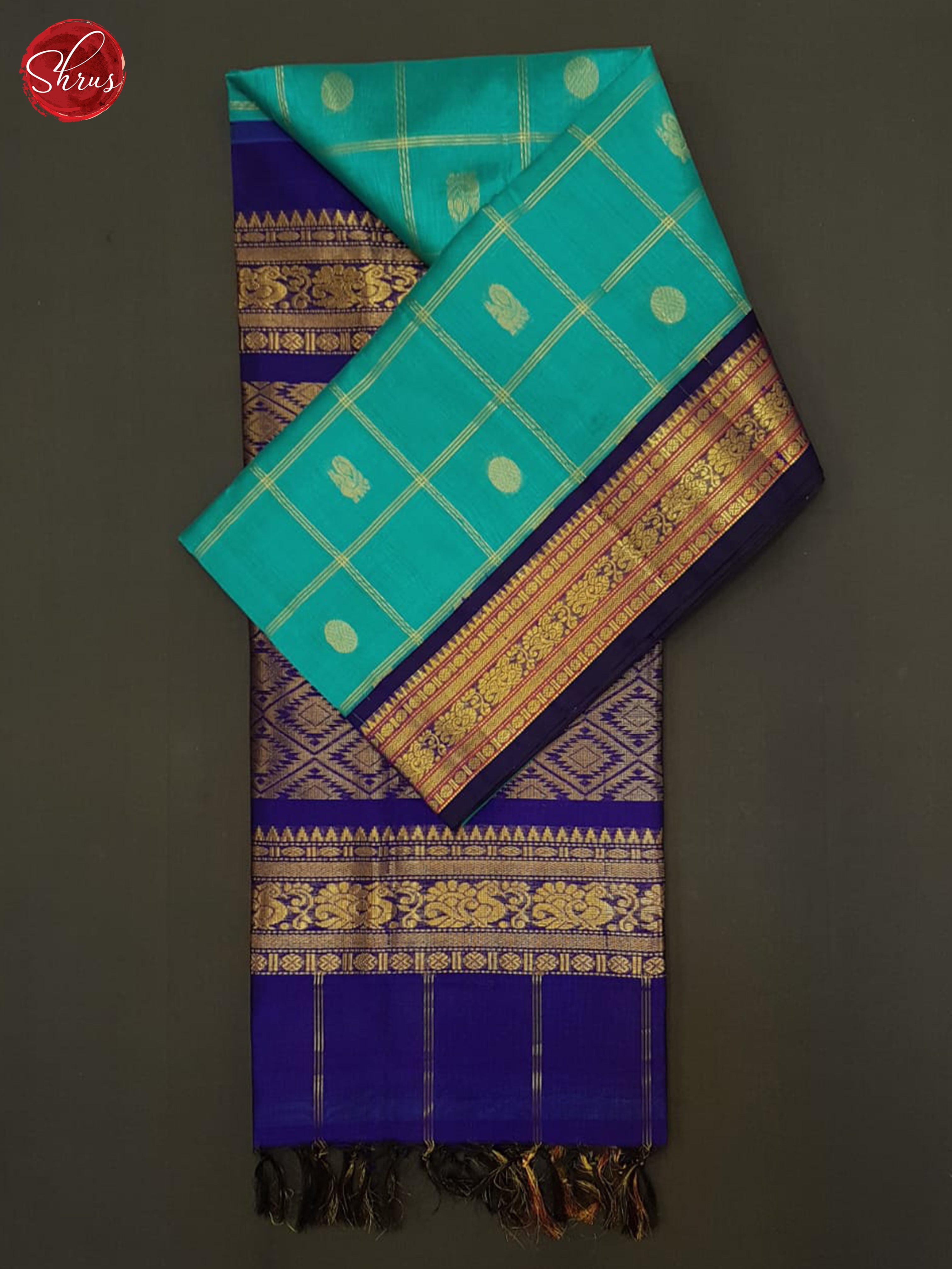 Teal  Blue & Blue - Silk Cotton Saree - Shop on ShrusEternity.com