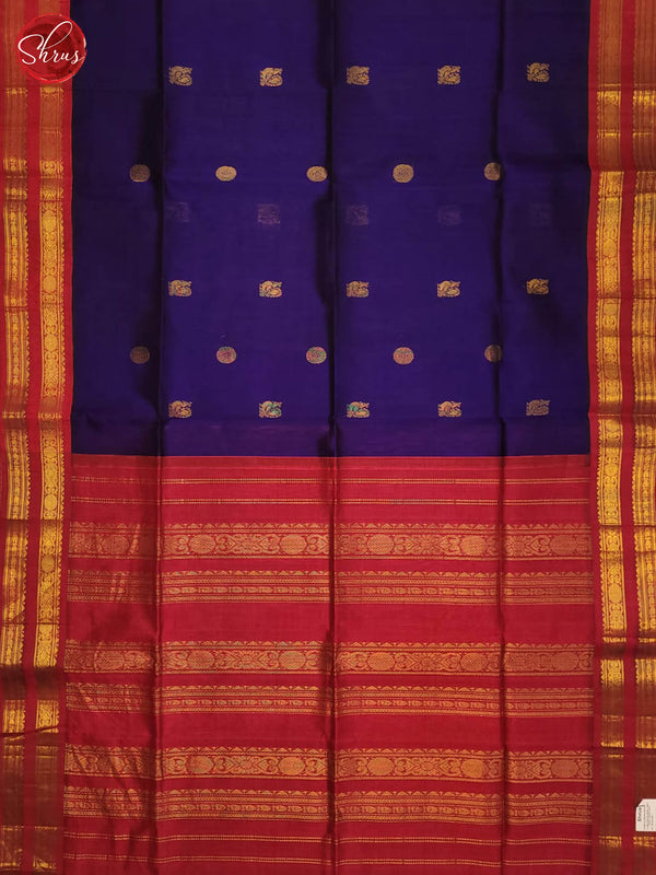 Blue and Red-Silk Cotton saree - Shop on ShrusEternity.com