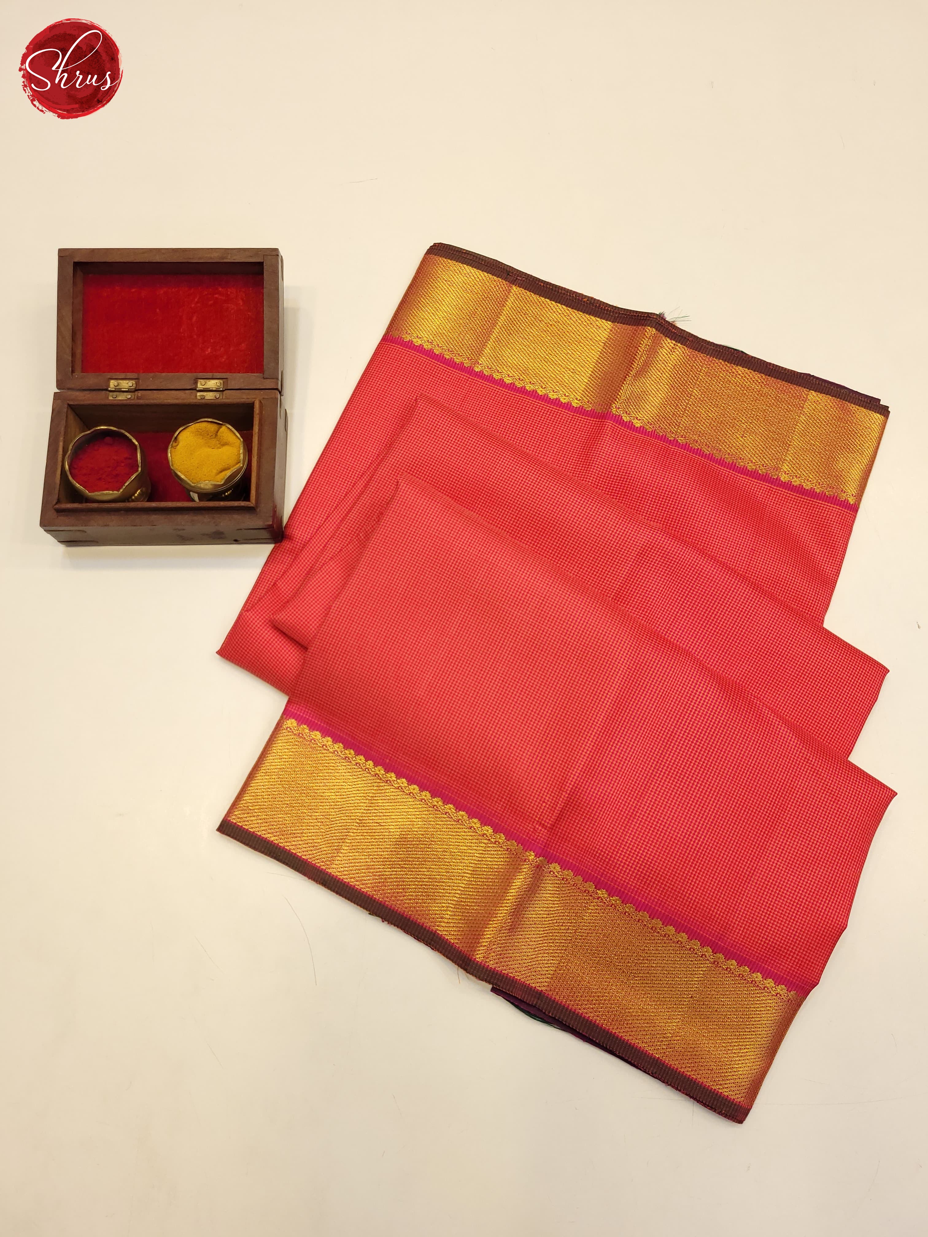 Peachish pink and pink-Kanchipuram silk saree - Shop on ShrusEternity.com