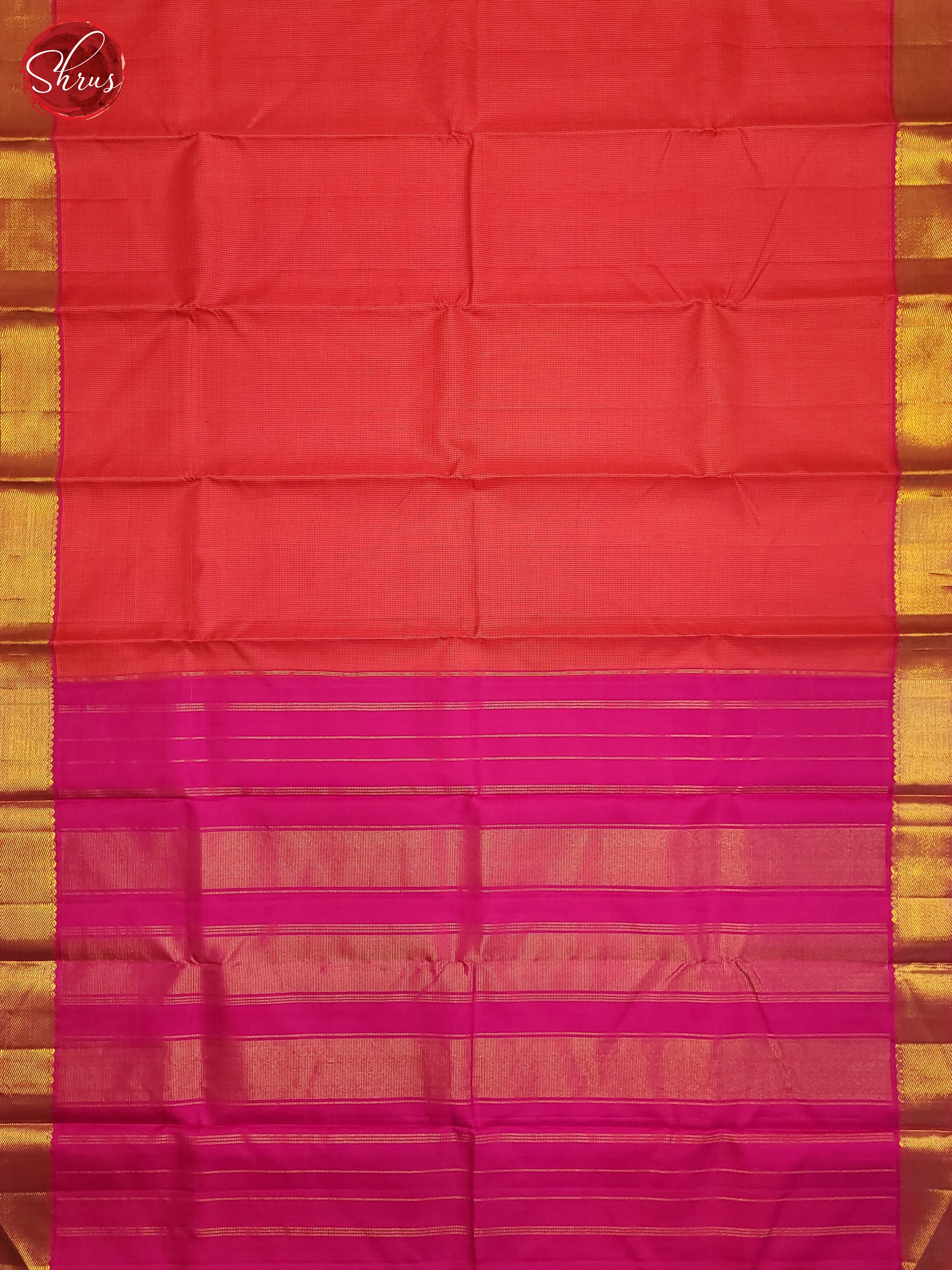 Peachish pink and pink-Kanchipuram silk saree - Shop on ShrusEternity.com