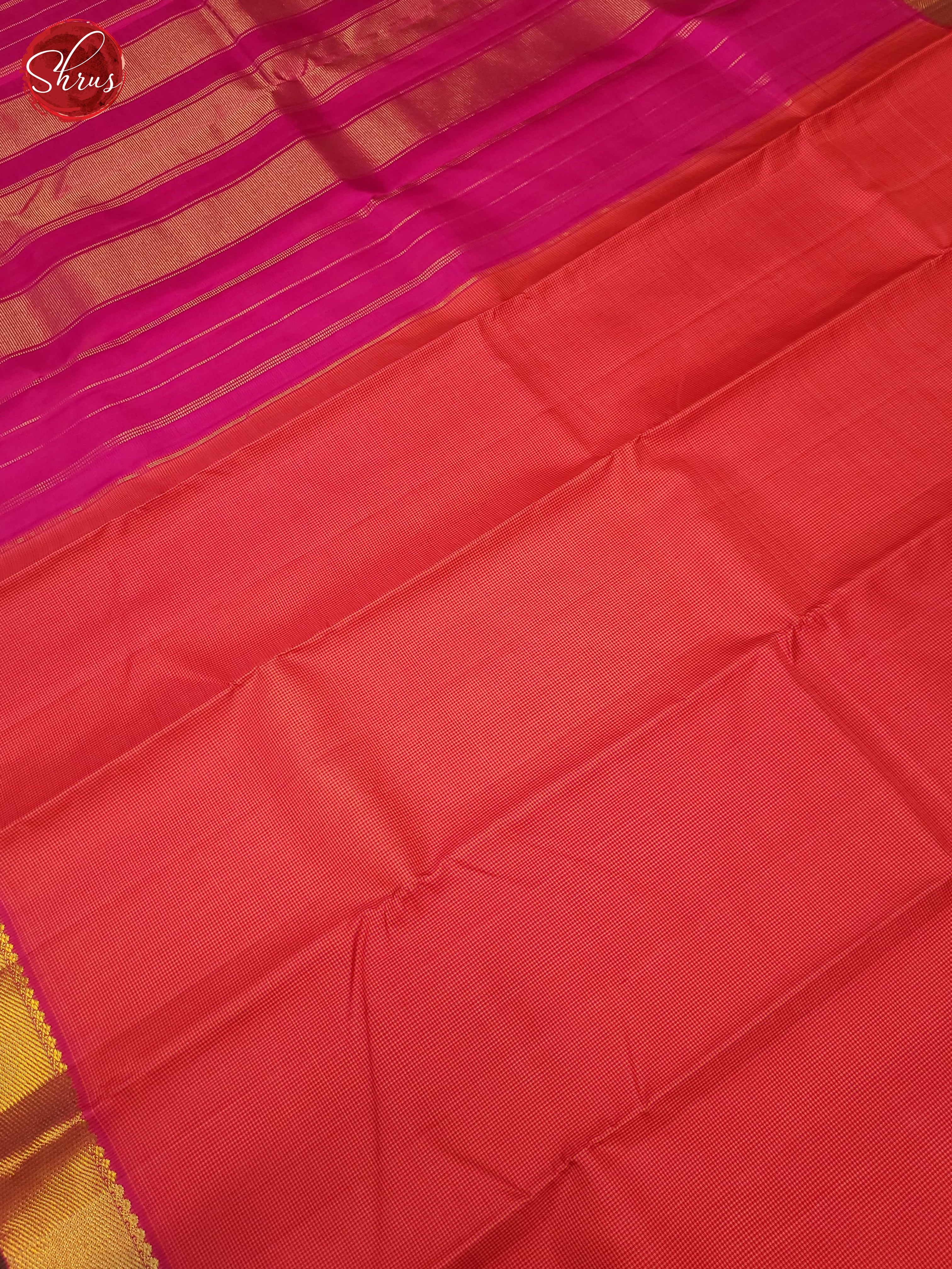 Peachish pink and pink-Kanchipuram silk saree - Shop on ShrusEternity.com