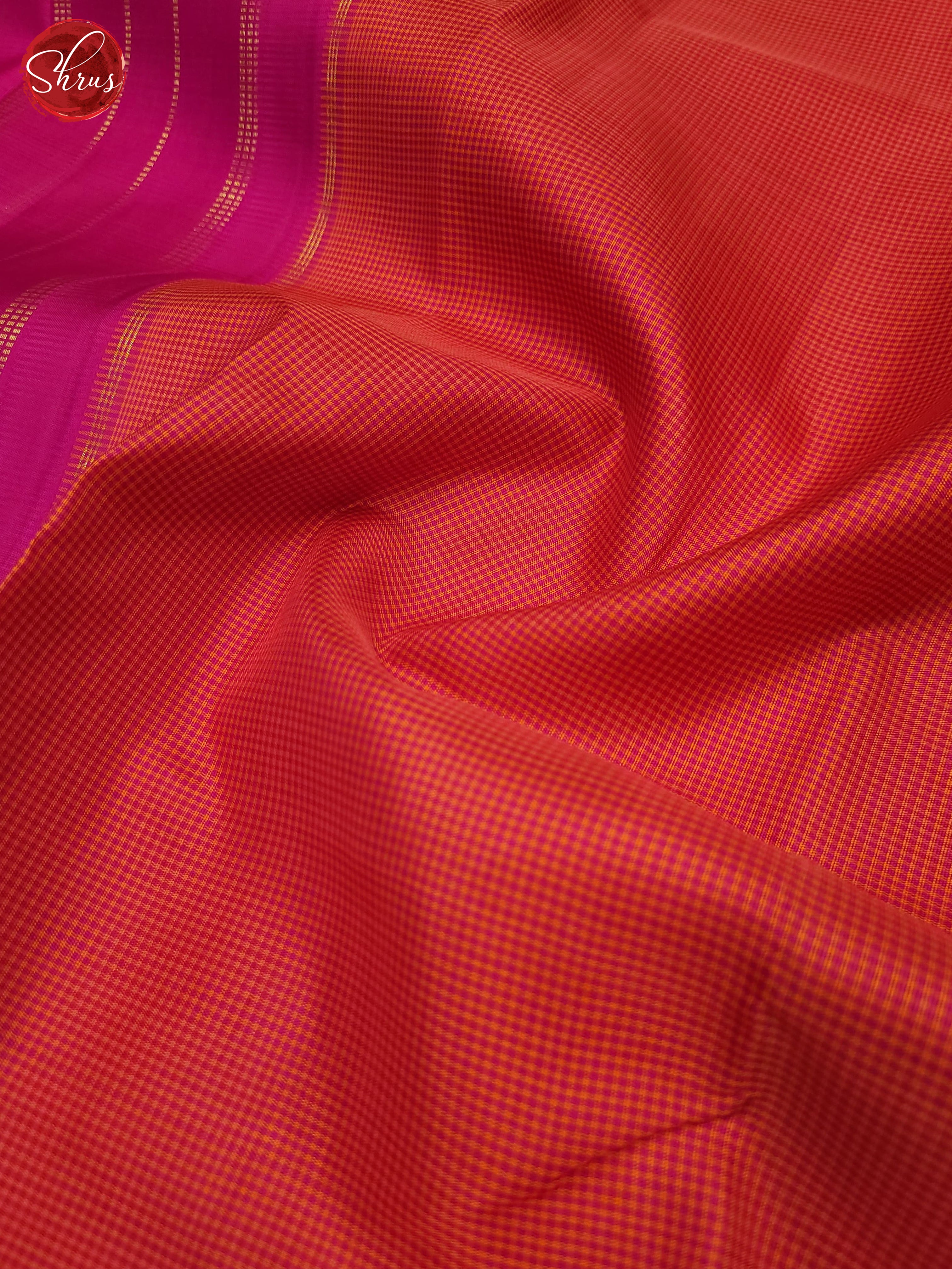 Peachish pink and pink-Kanchipuram silk saree - Shop on ShrusEternity.com