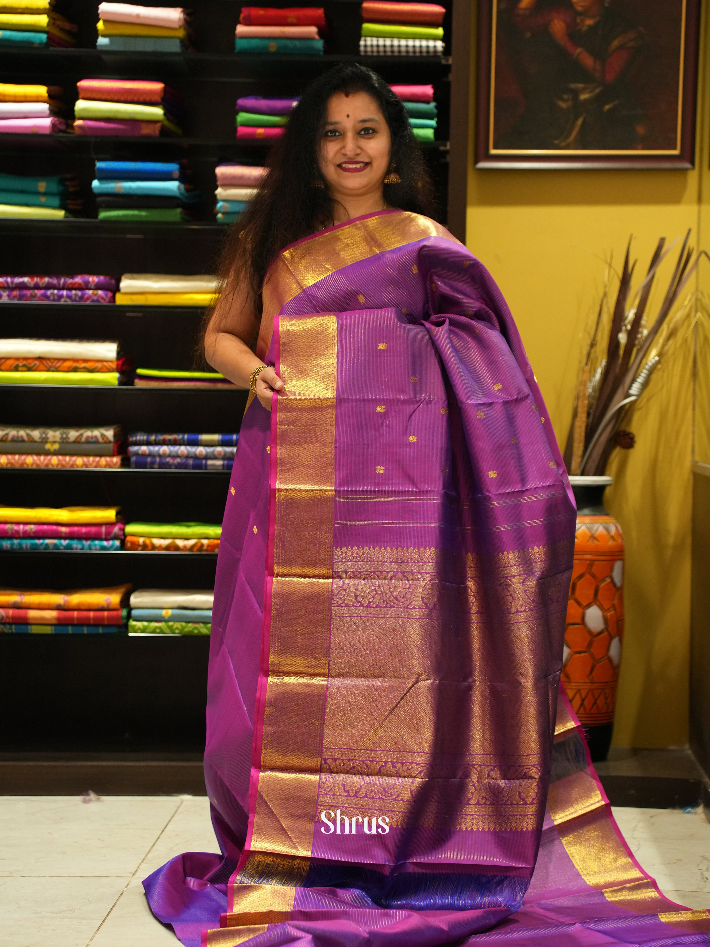 Purple and Majenta pink - Korvai Kanchipuram Silk saree