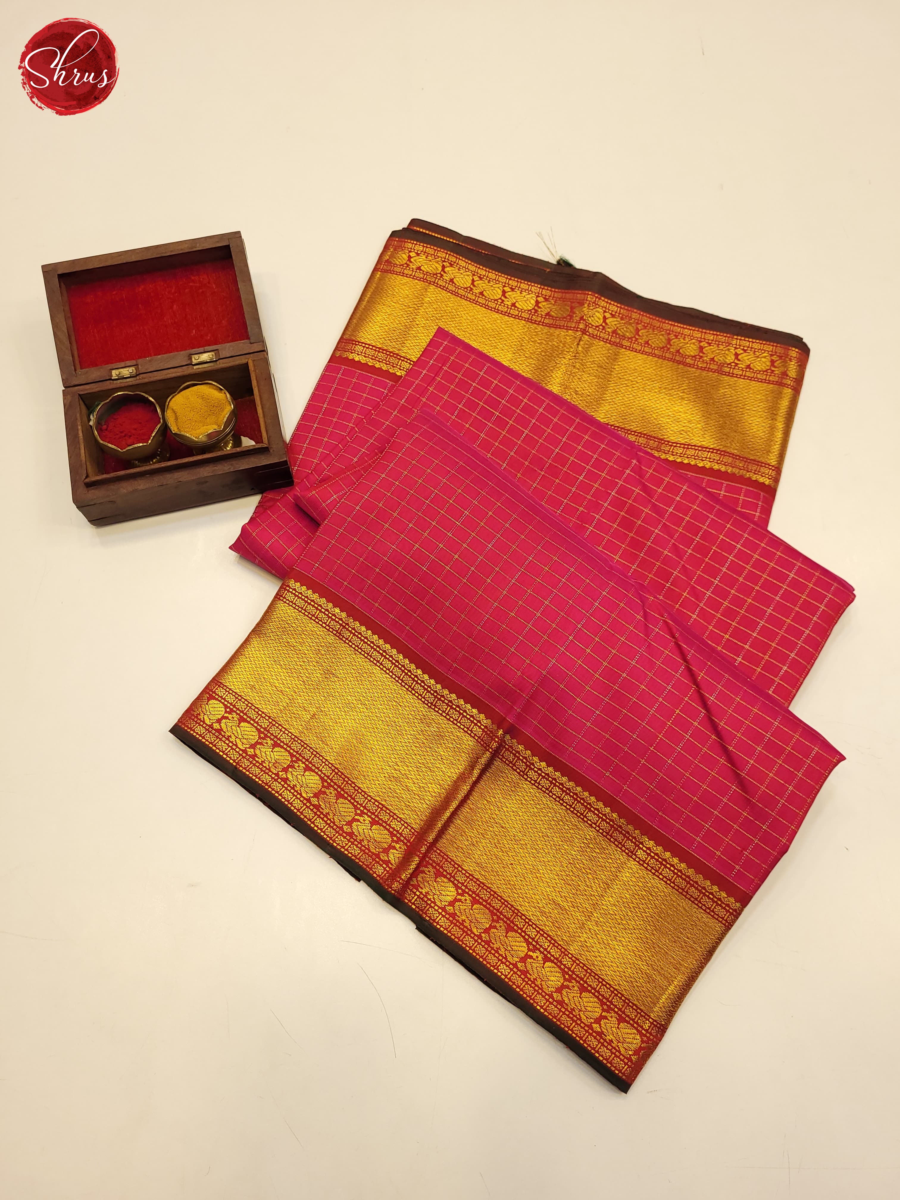 Pink and Red-Kanchipuram Silk Saree - Shop on ShrusEternity.com