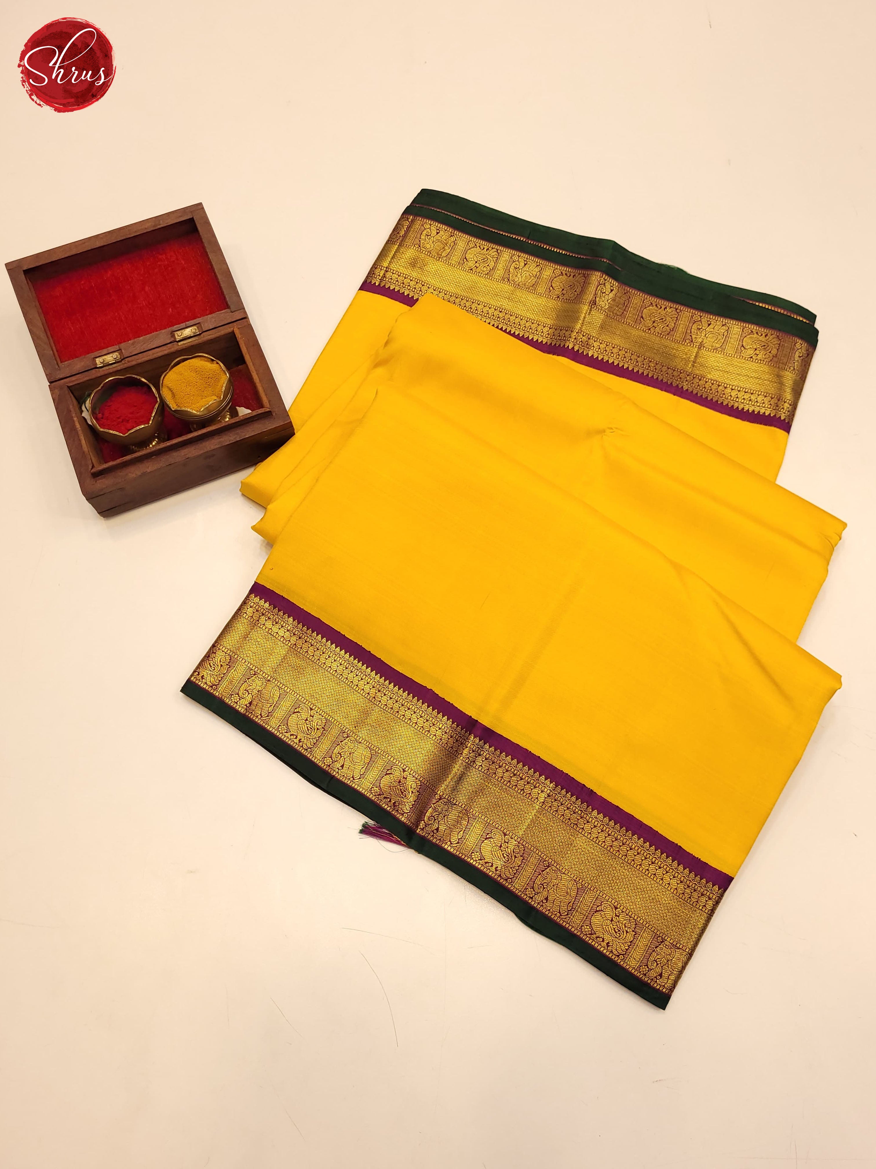 Yellow and wine- Kanchipuram Silk saree - Shop on ShrusEternity.com