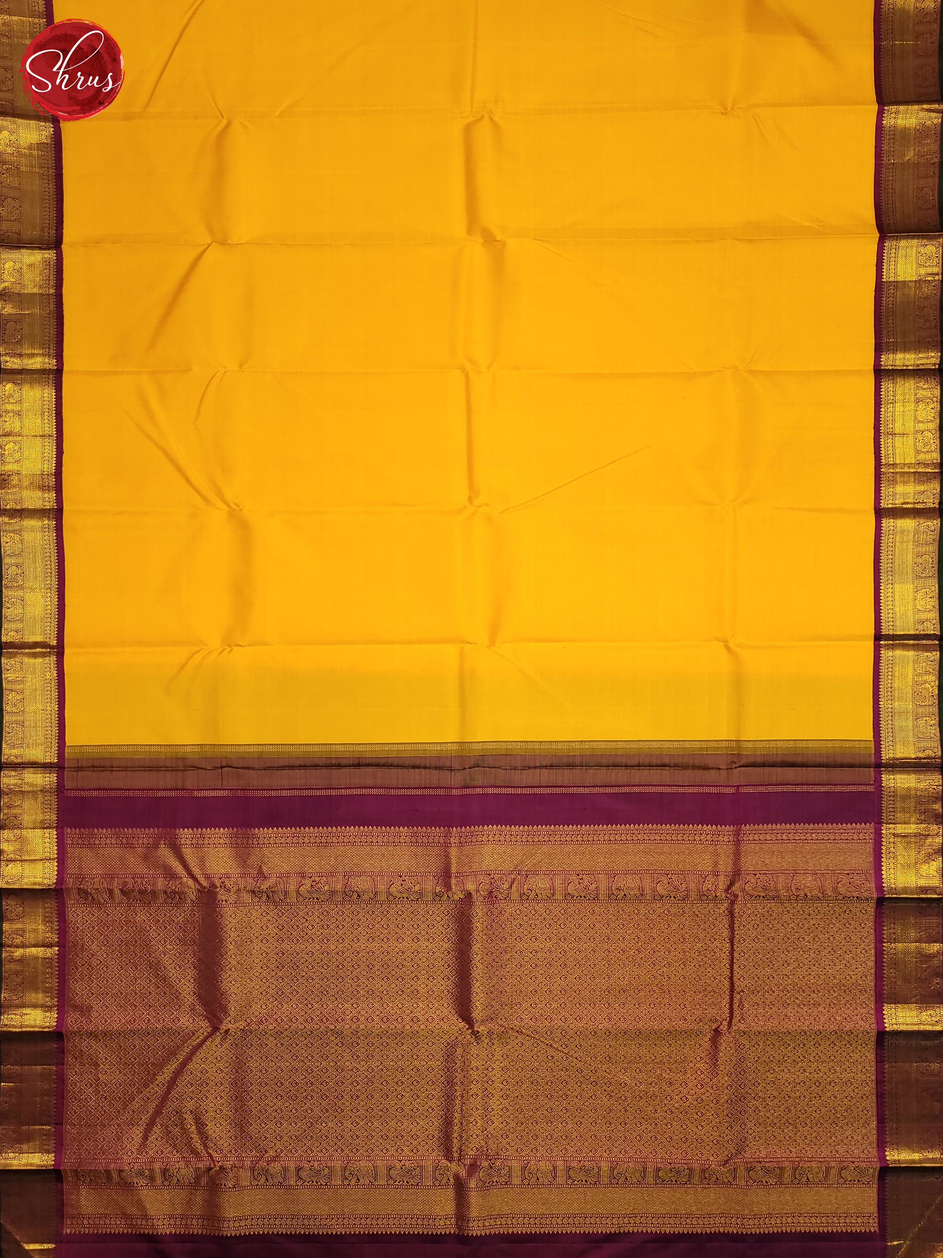 Yellow and wine- Kanchipuram Silk saree - Shop on ShrusEternity.com