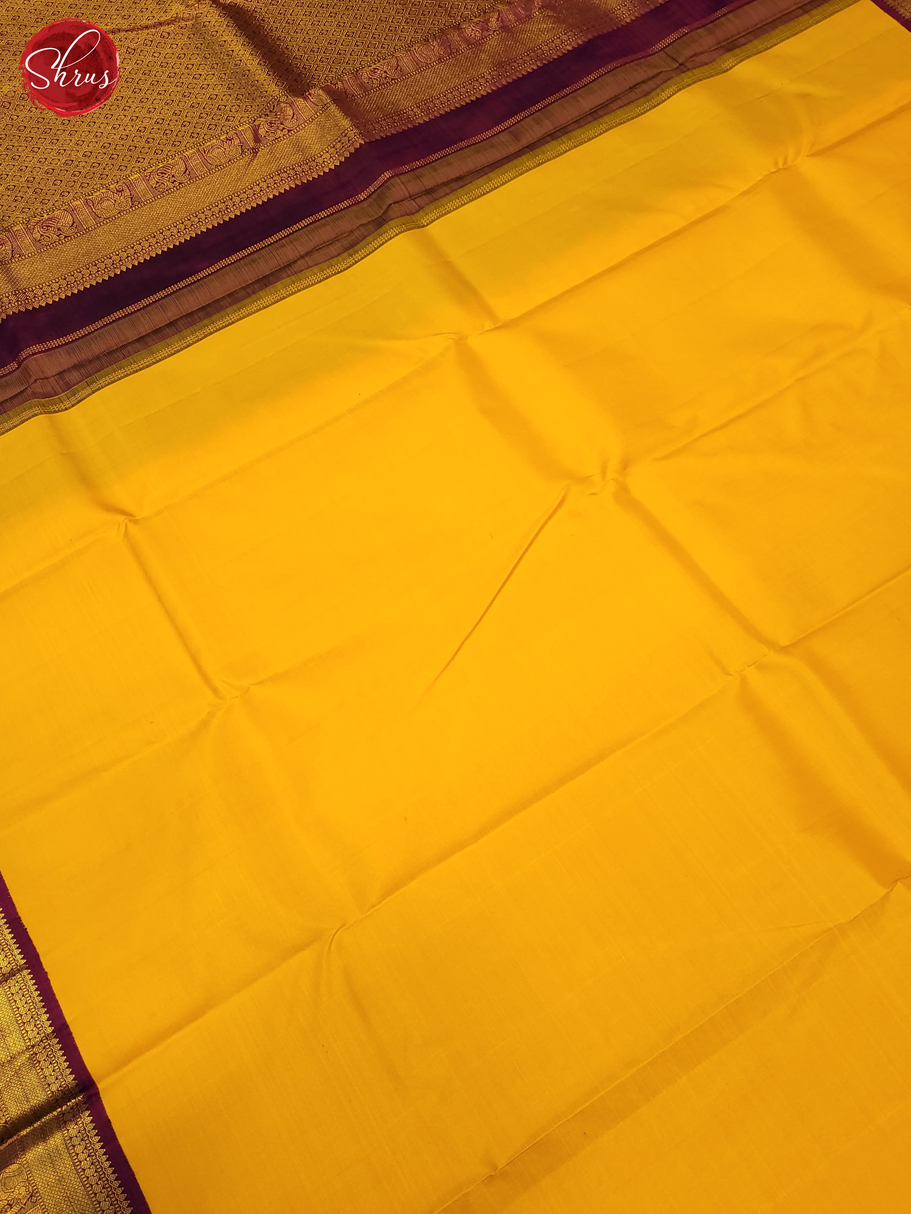 Yellow and wine- Kanchipuram Silk saree - Shop on ShrusEternity.com