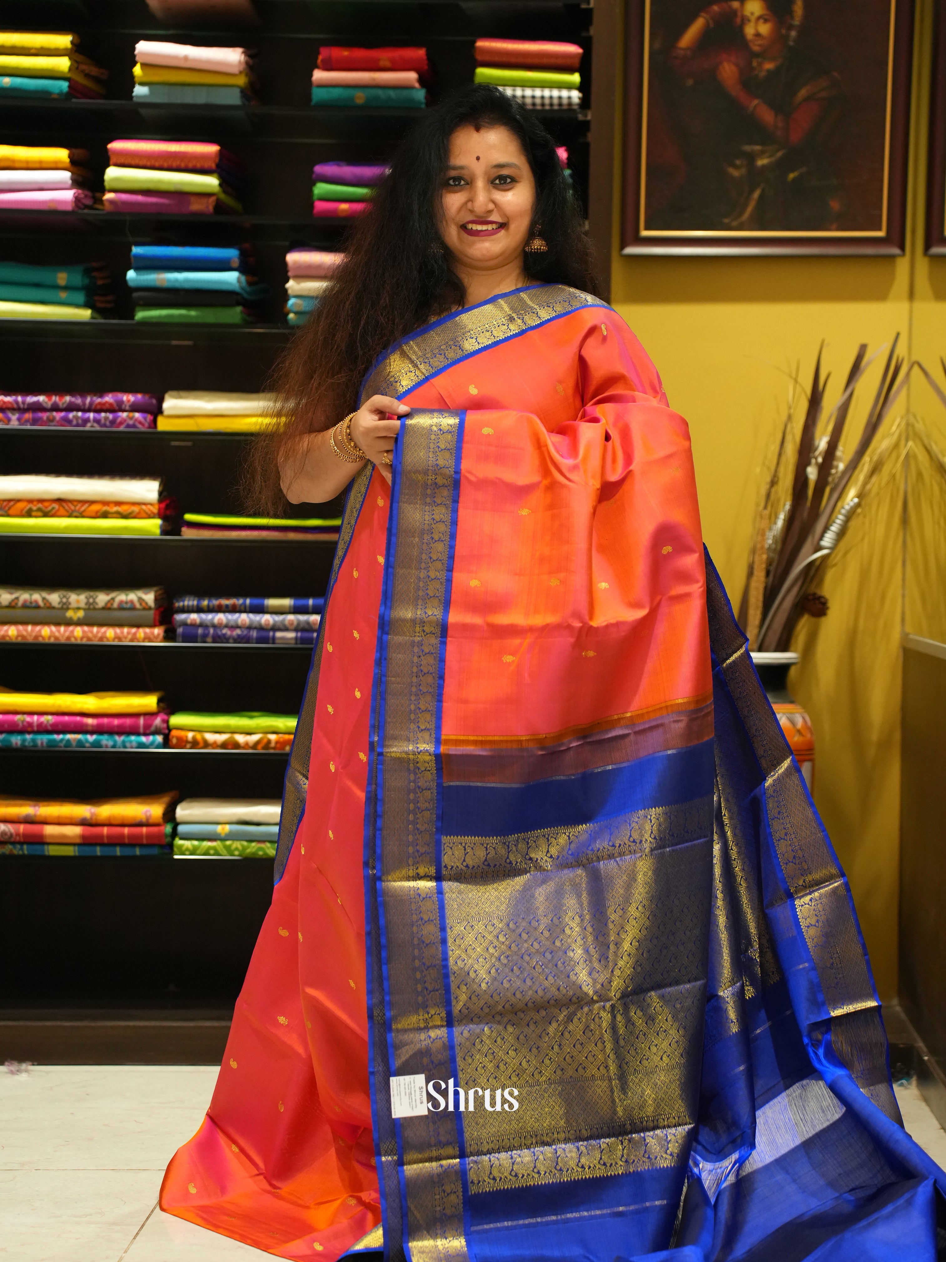 Pink & Blue - Korvai Kanchipuram silk Saree