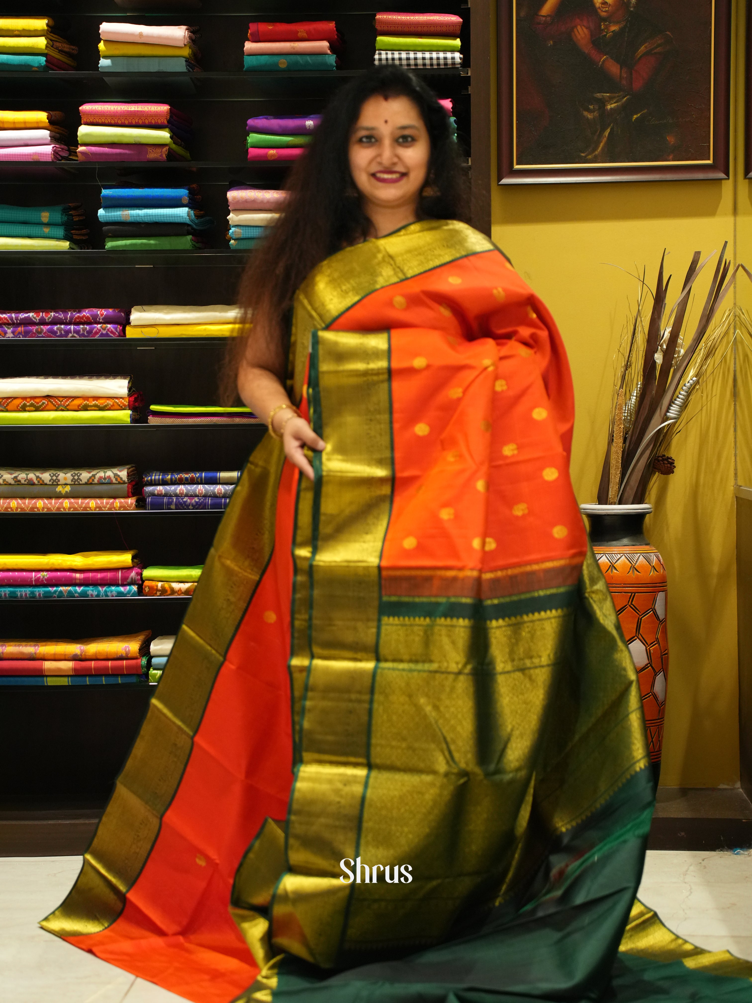 Orange And Green - Korvai Kanchipuram Silk saree