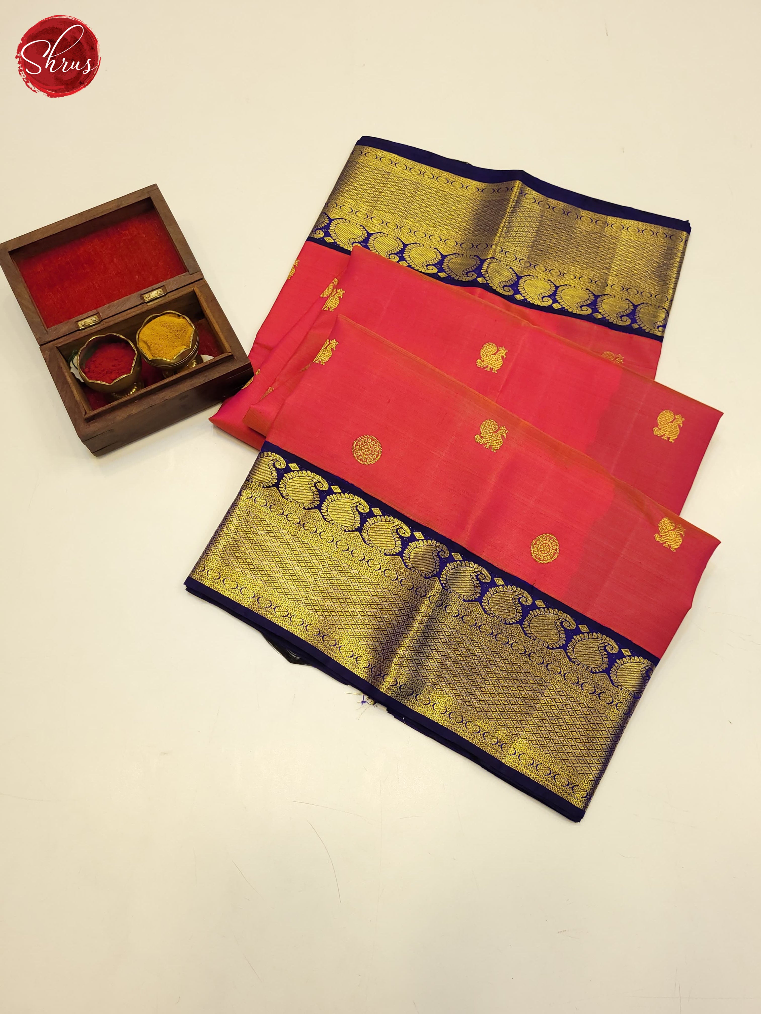 Pink and Blue-Kanchipuram Silk Saree - Shop on ShrusEternity.com