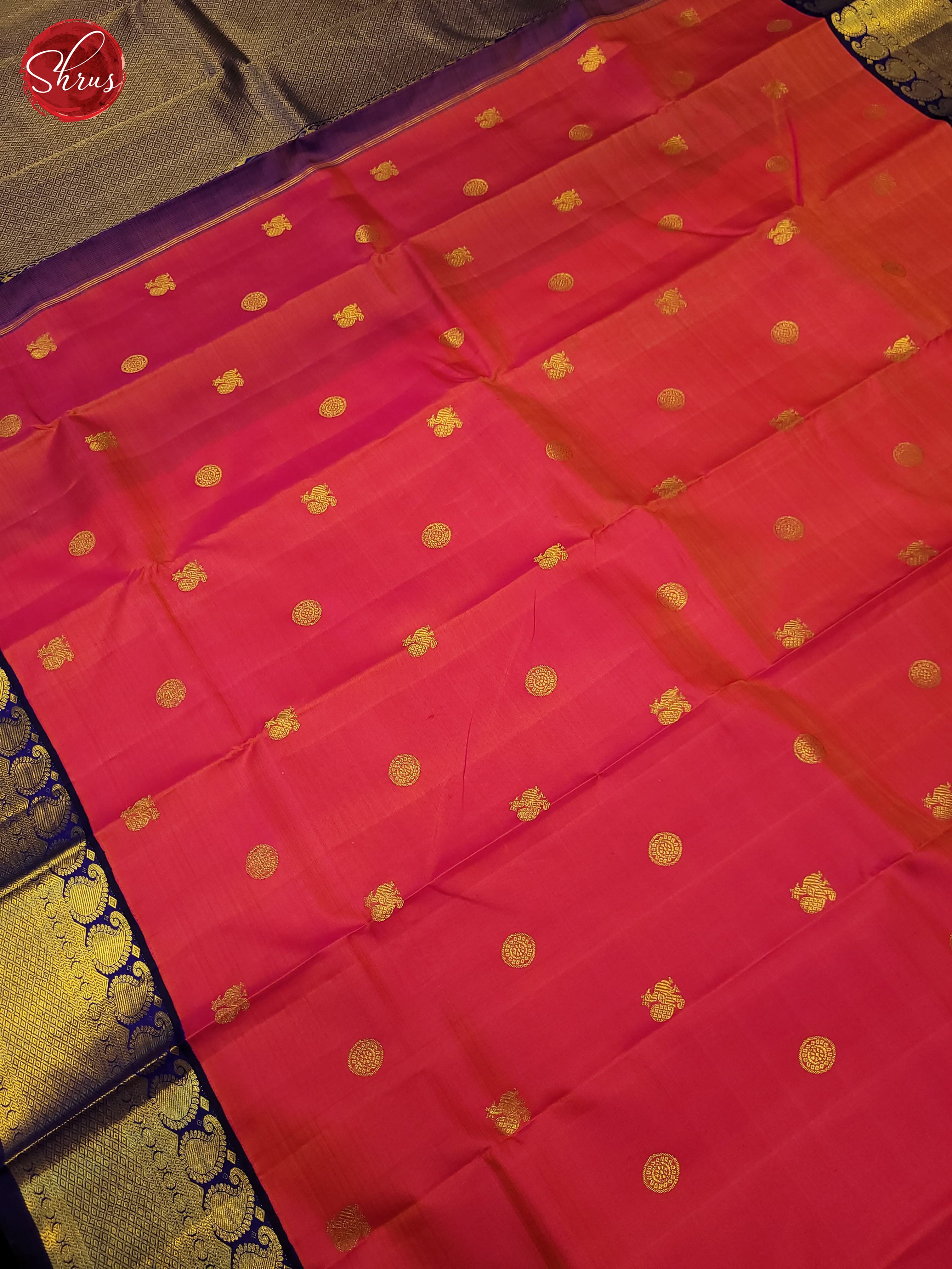 Pink and Blue-Kanchipuram Silk Saree - Shop on ShrusEternity.com