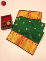Bottle Green & Red- Kanchipuram silk Saree - Shop on ShrusEternity.com