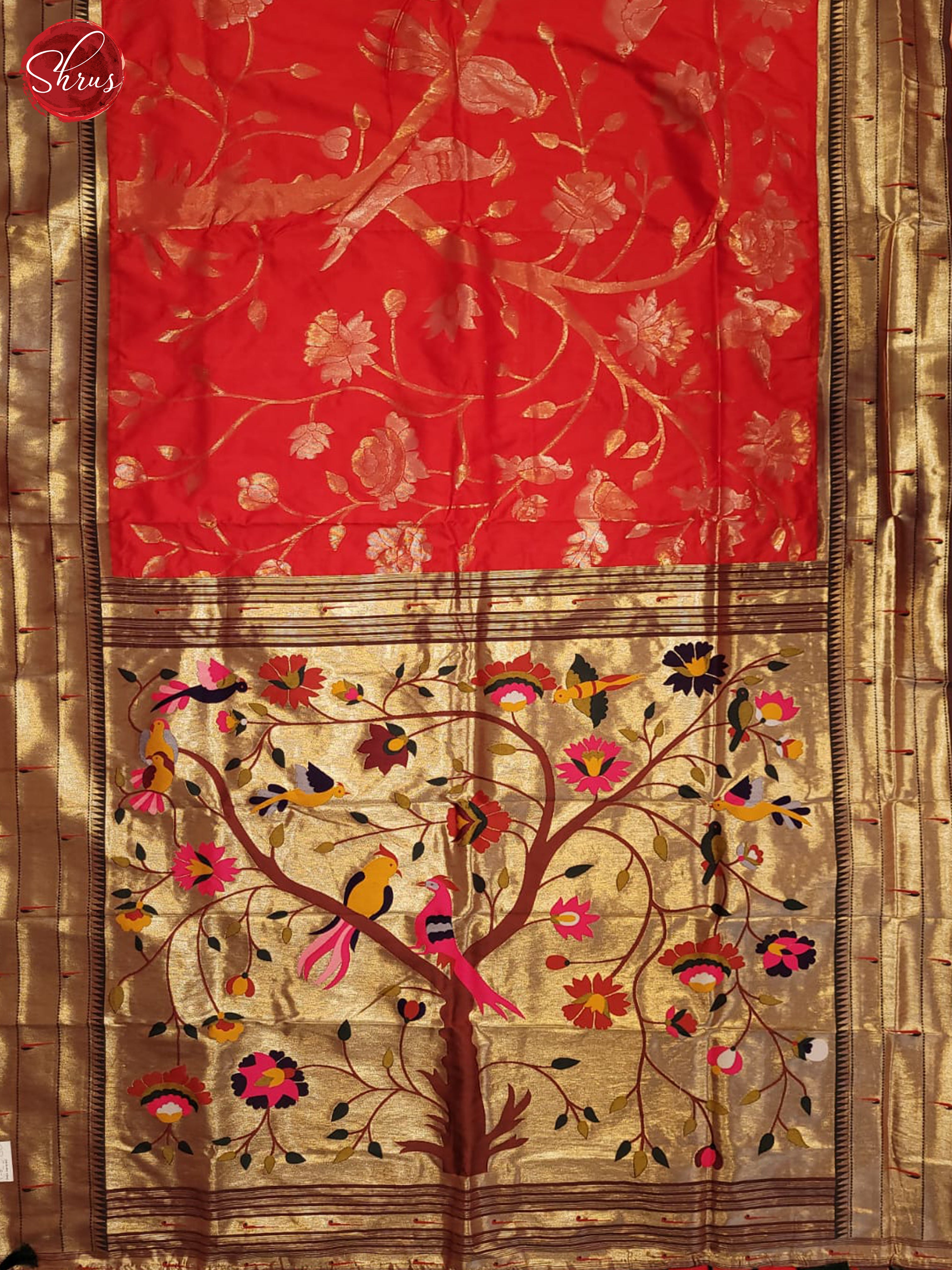 Red & Brown - Semi Banarasi  Saree - Shop on ShrusEternity.com