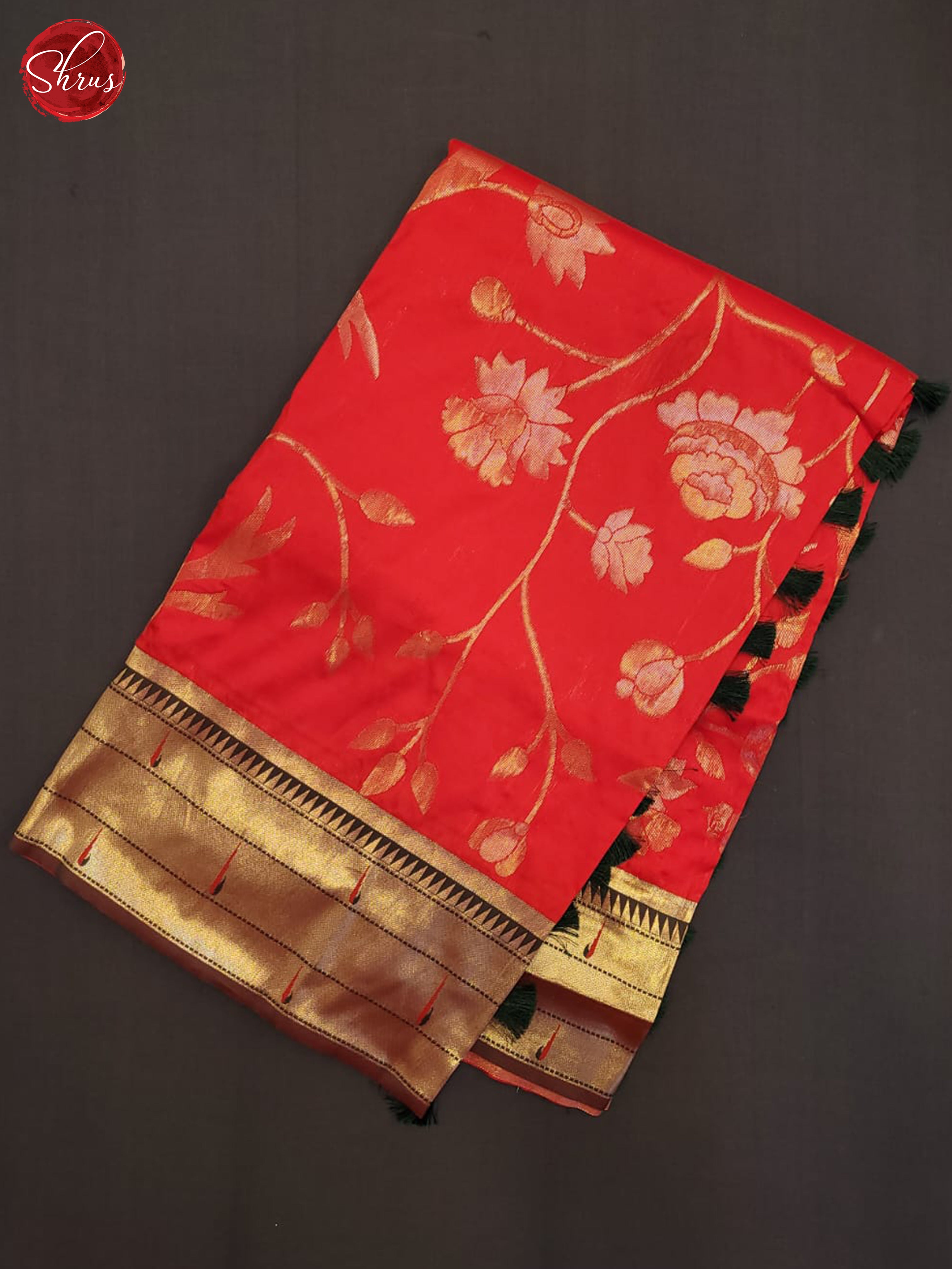 Red & Brown - Semi Banarasi  Saree - Shop on ShrusEternity.com