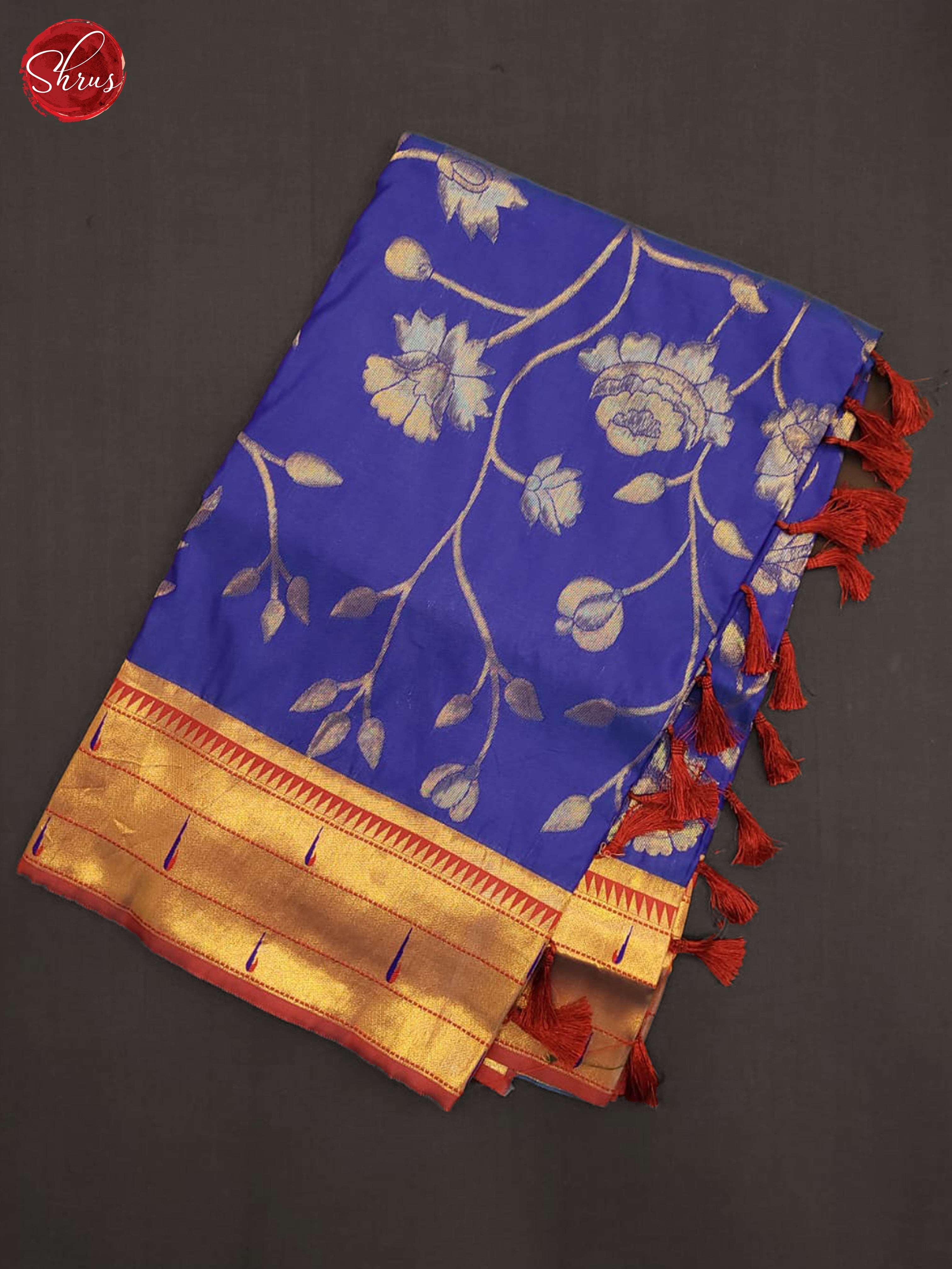 Blue & Red - Semi Banarasi  Saree - Shop on ShrusEternity.com