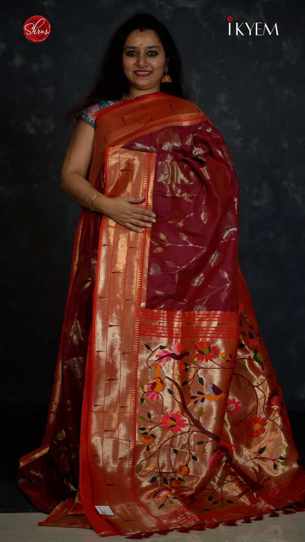 Majenta Pink & Red - Semi Banarasi  Saree - Shop on ShrusEternity.com