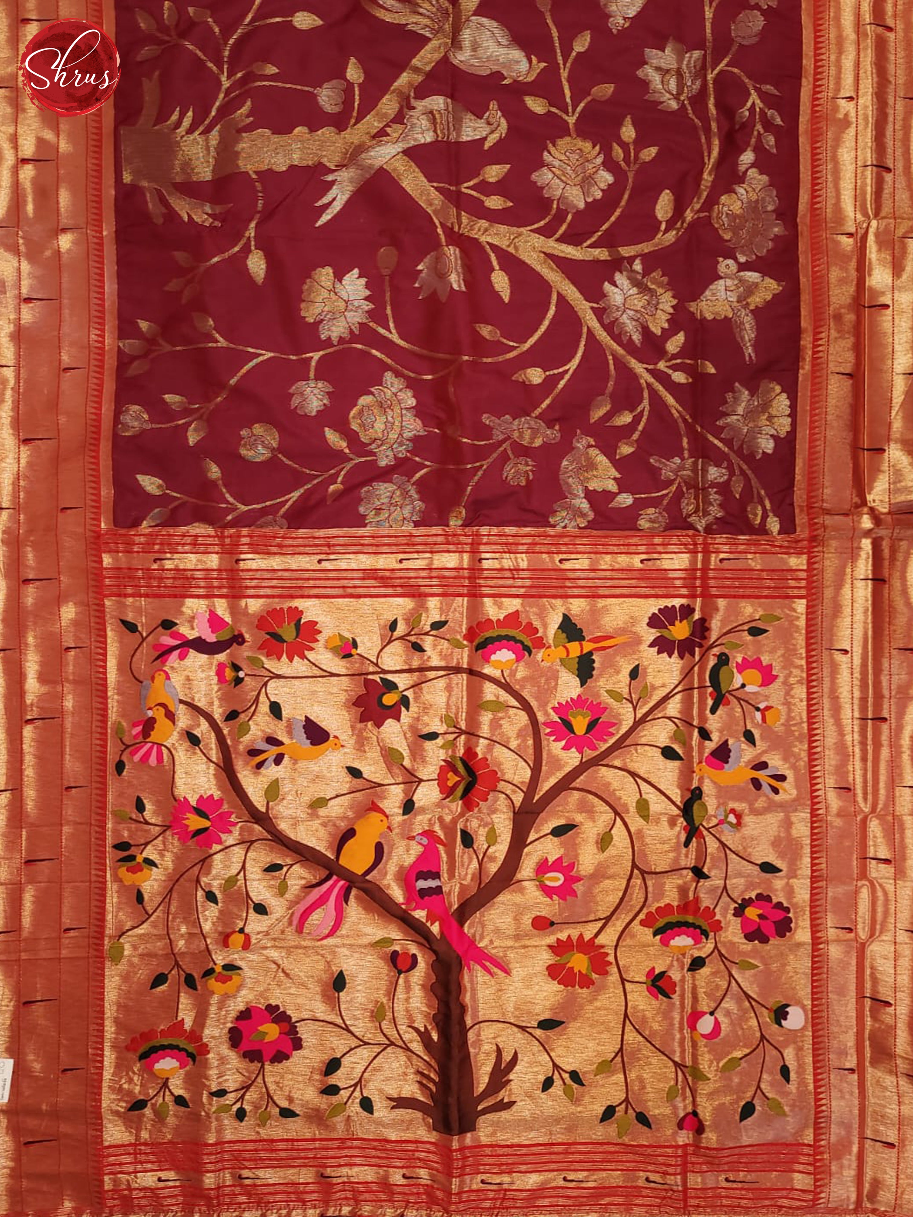 Majenta Pink & Red - Semi Banarasi  Saree - Shop on ShrusEternity.com