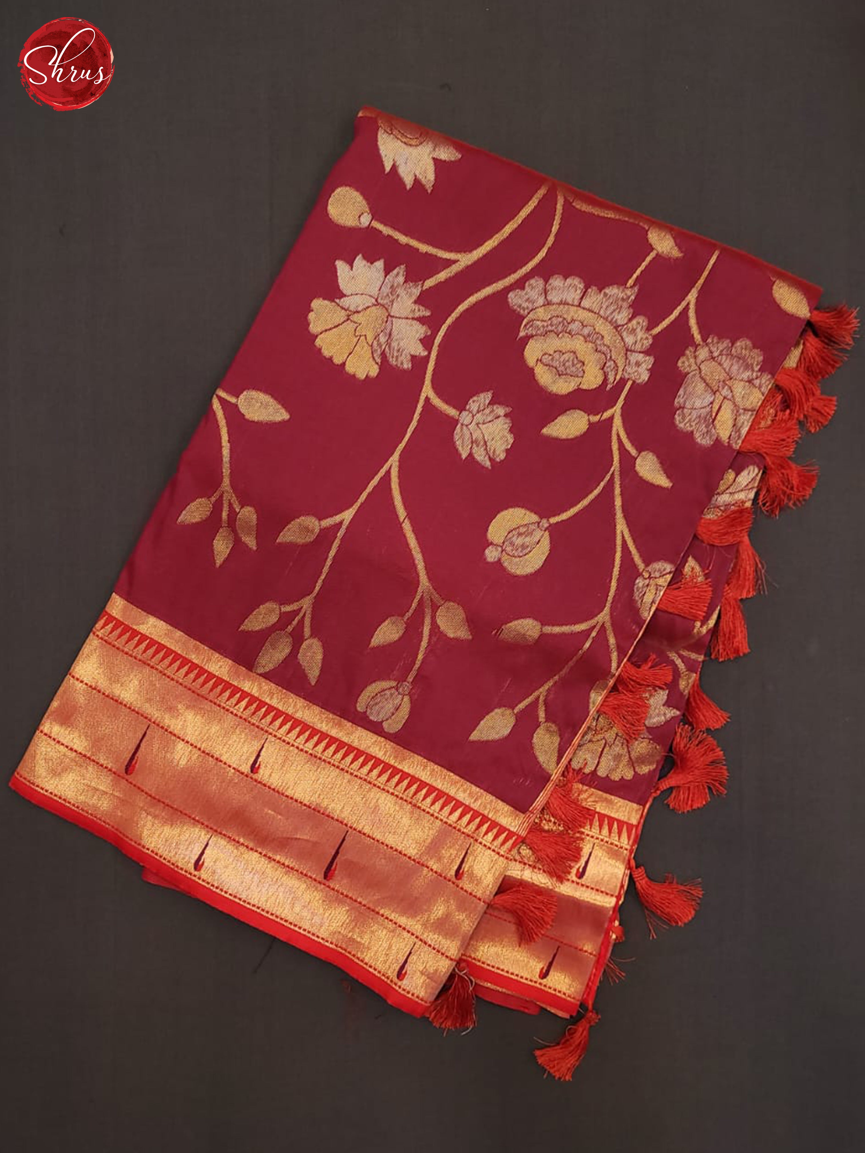 Majenta Pink & Red - Semi Banarasi  Saree - Shop on ShrusEternity.com