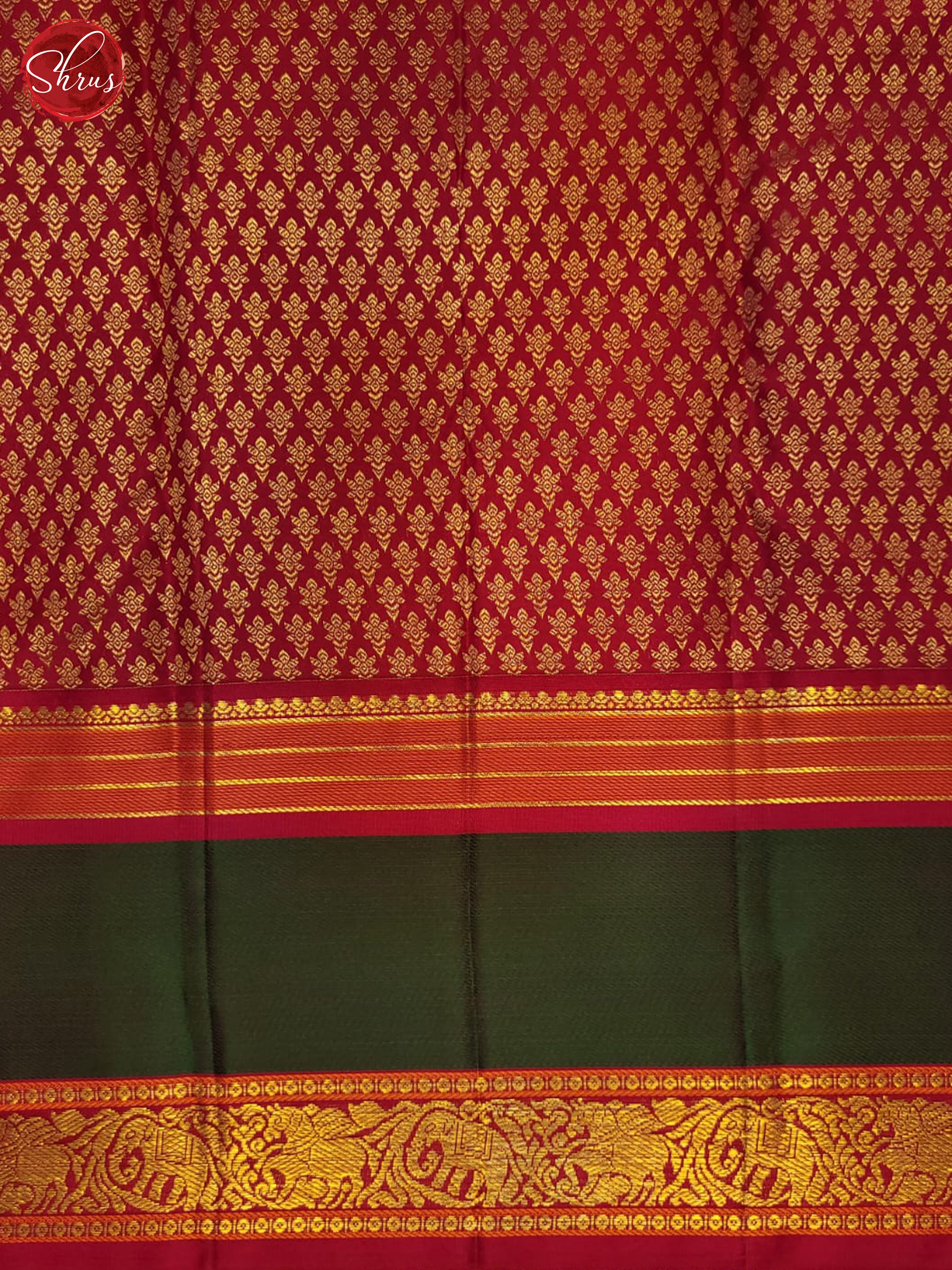 Bottle Green & Red - Kanchipuram silk Saree - Shop on ShrusEternity.com