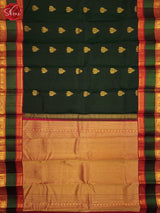Bottle Green & Red - Kanchipuram silk Saree - Shop on ShrusEternity.com