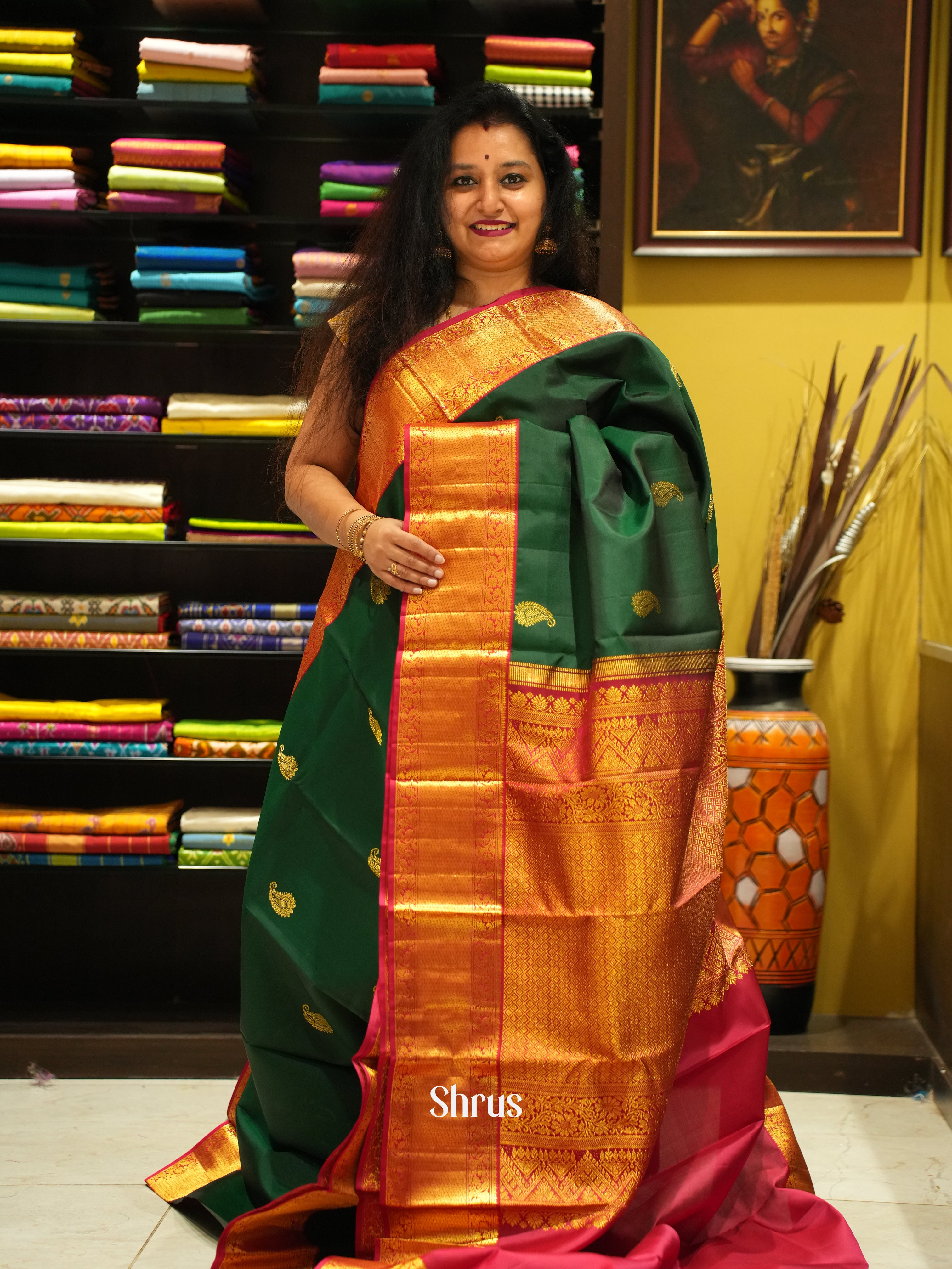 Green And Red - Korvai Kanchipuram silk saree