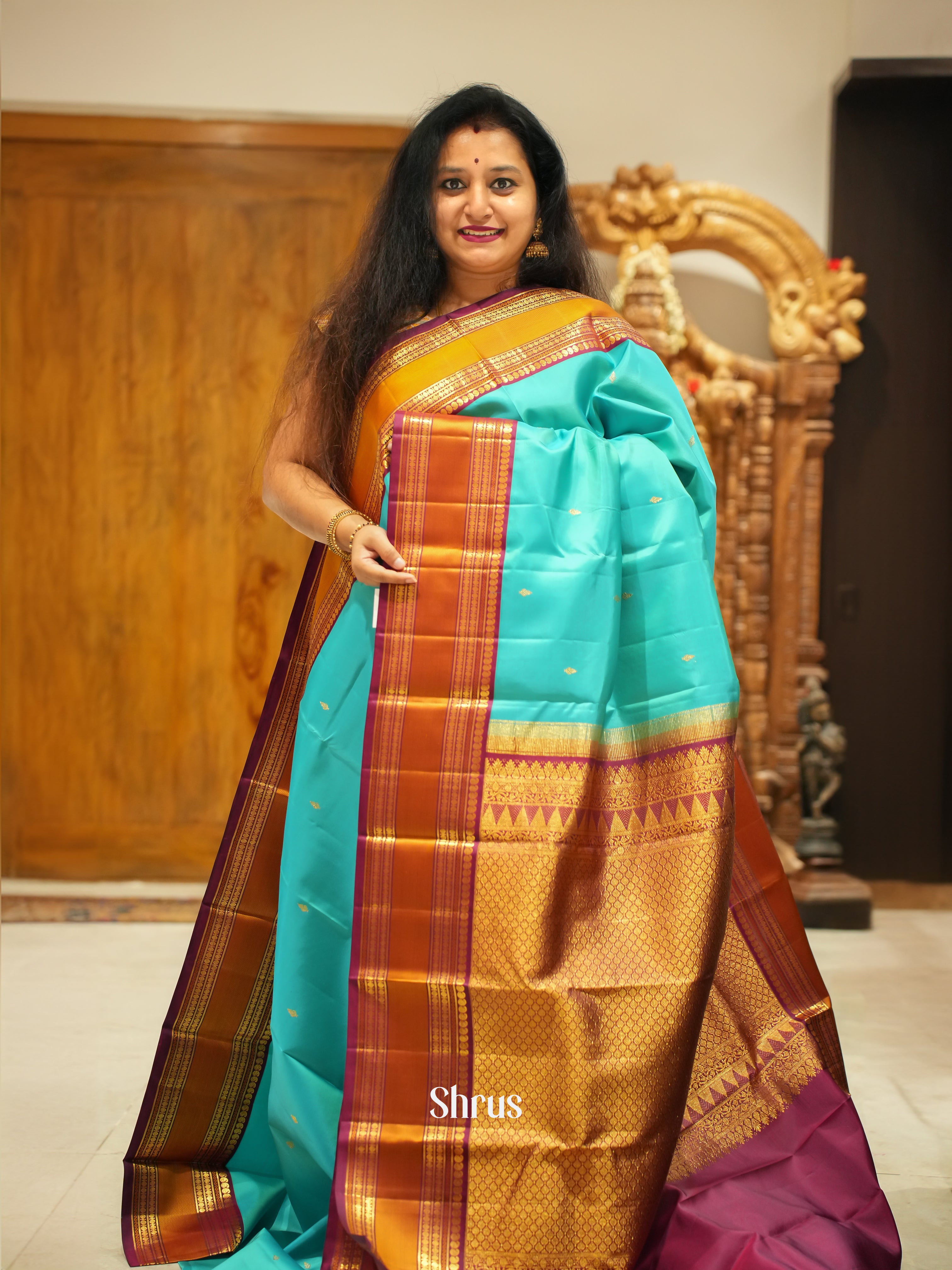 Blue And Maroon - Korvai Kanchipuram silk saree