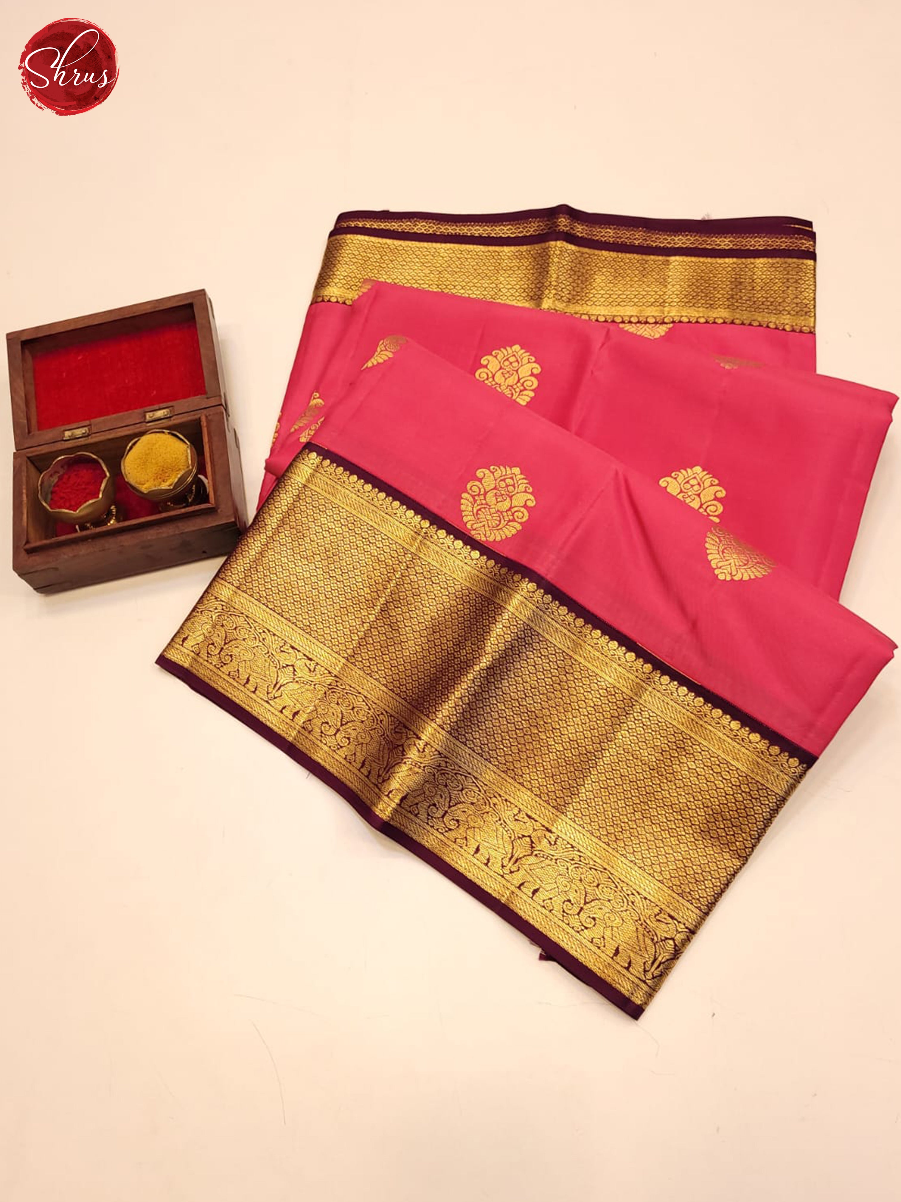 Pink  & Purple - Kanchipuram silk Saree - Shop on ShrusEternity.com