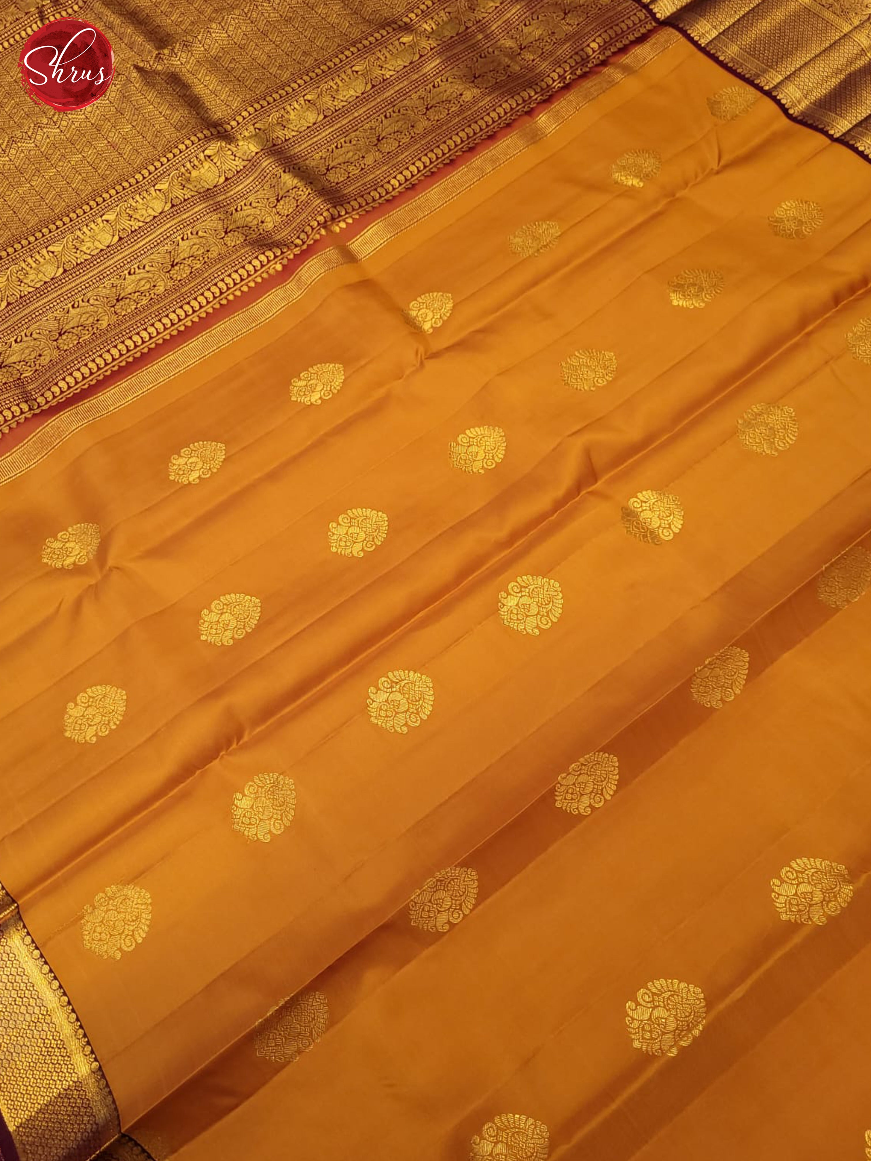 Mustard & Maroon - Kanchipuram silk Saree - Shop on ShrusEternity.com