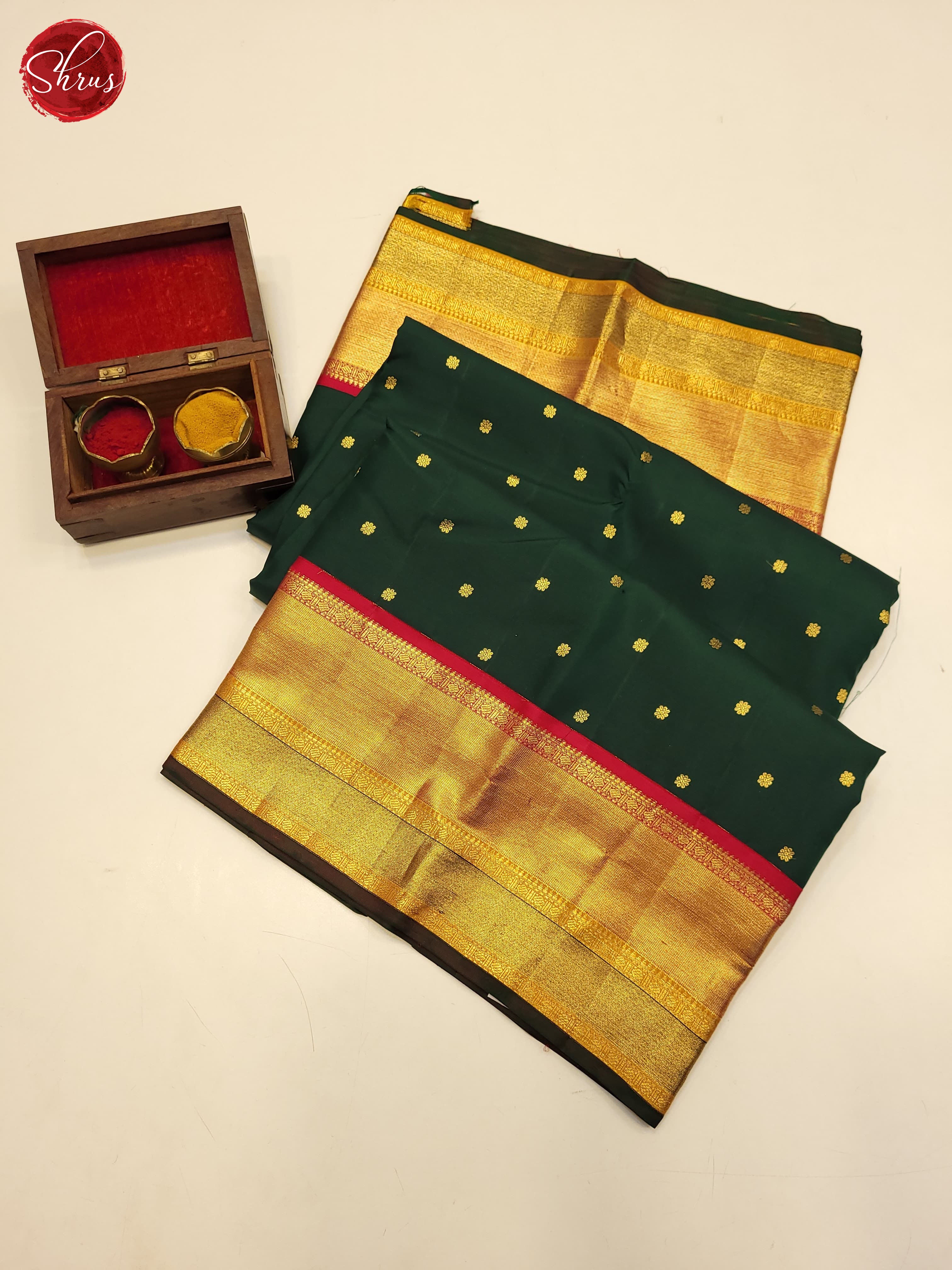 bottle Green and Red-Kanchipuram Silk Saree - Shop on ShrusEternity.com