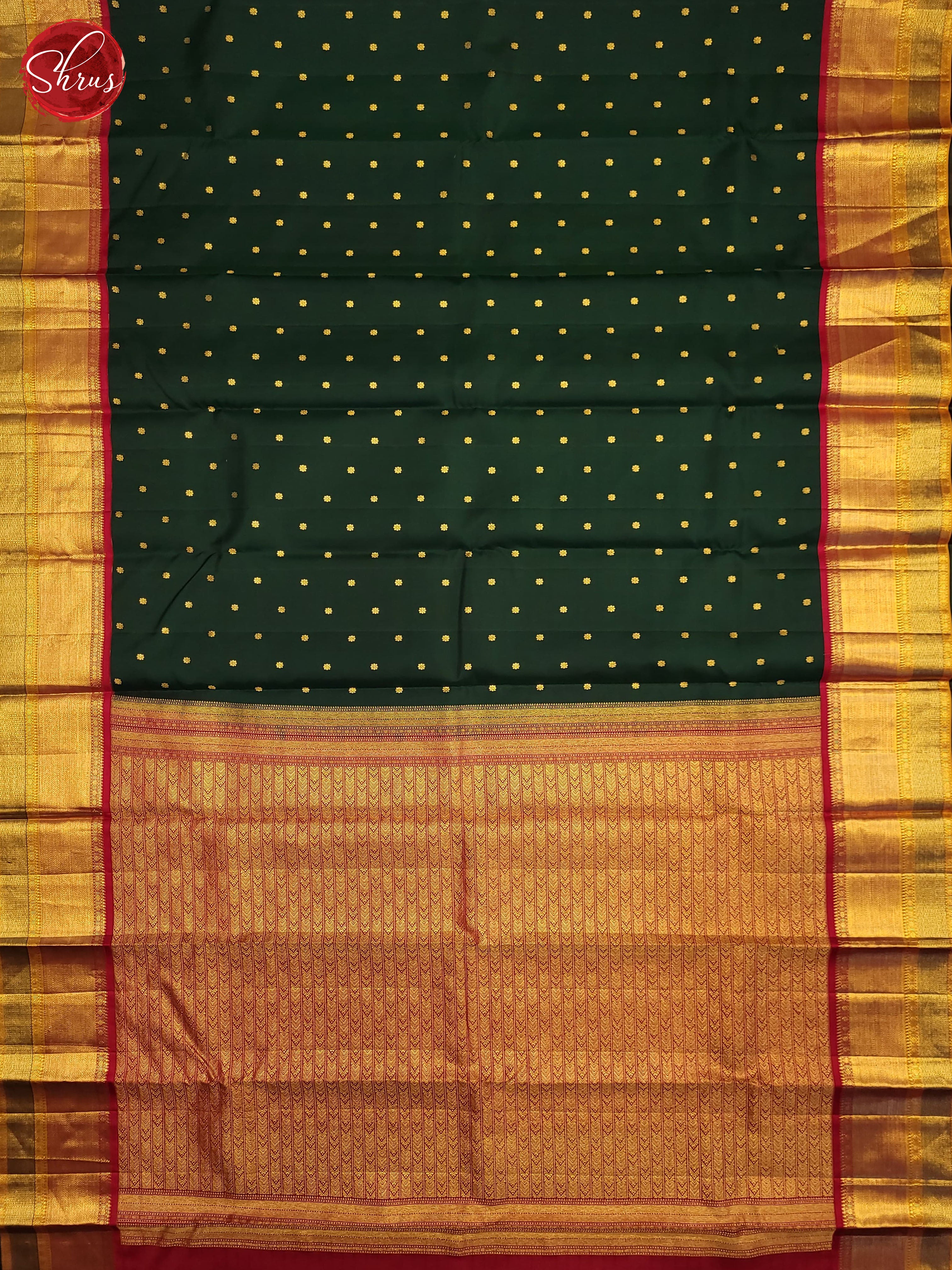 bottle Green and Red-Kanchipuram Silk Saree - Shop on ShrusEternity.com