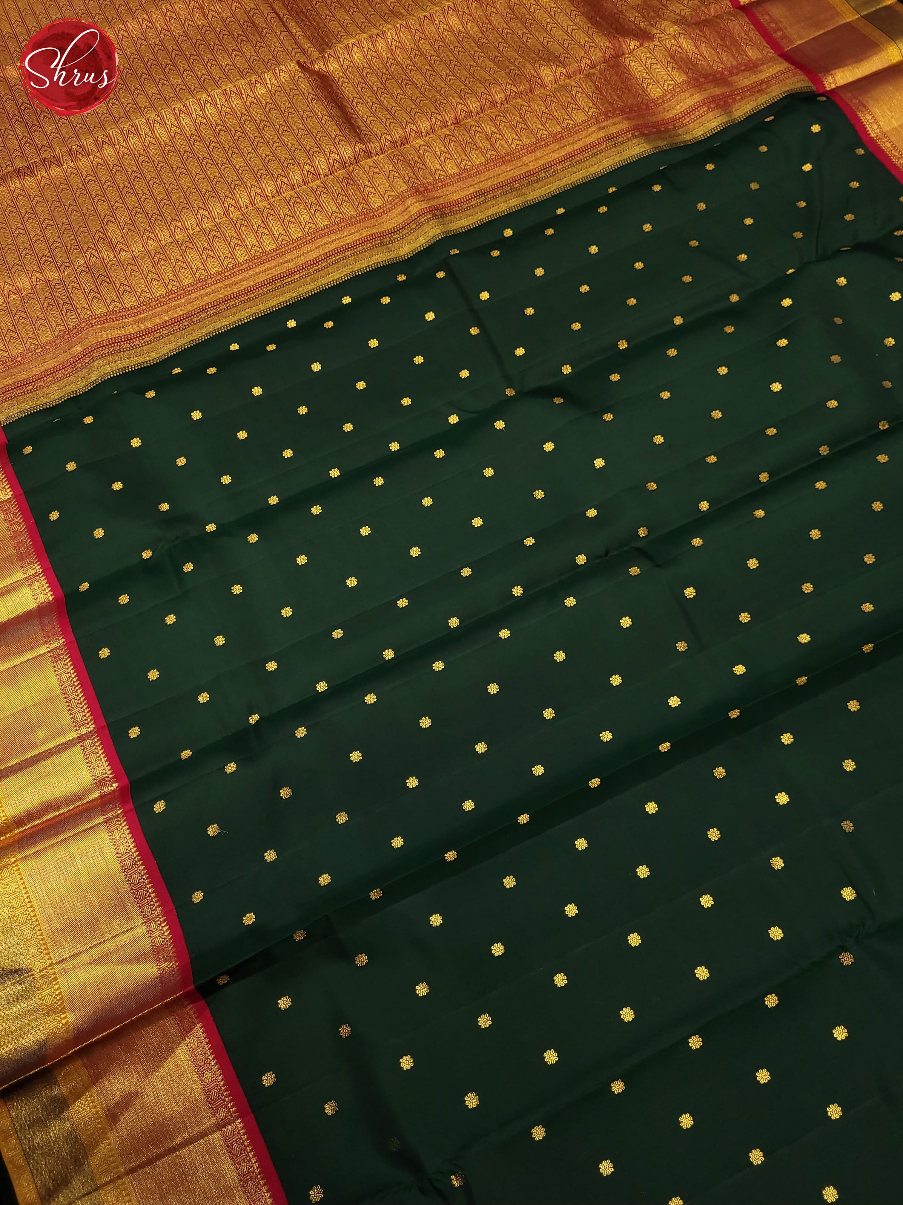 bottle Green and Red-Kanchipuram Silk Saree - Shop on ShrusEternity.com