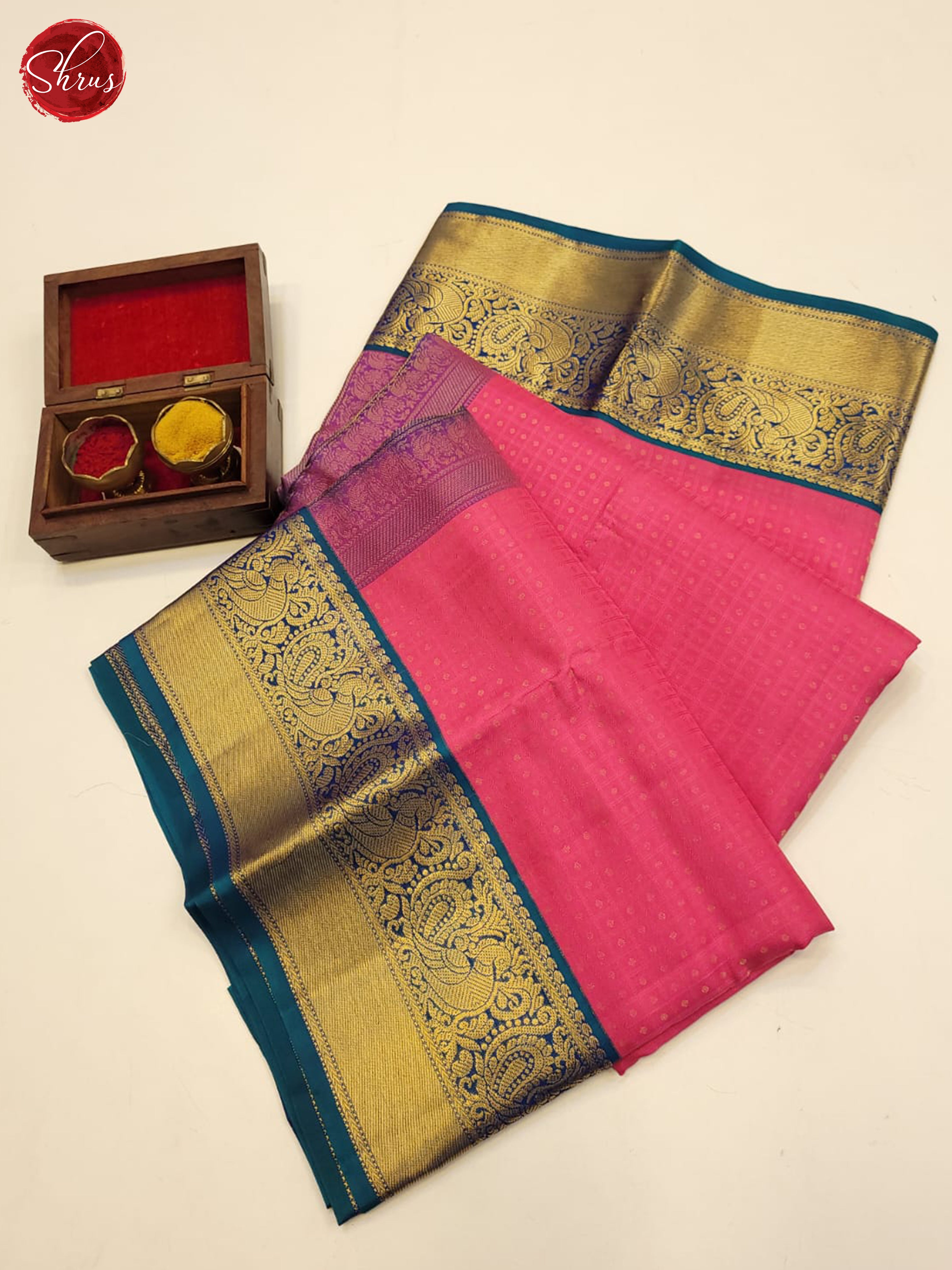 Pink & Blue - Kanchipuram silk Saree - Shop on ShrusEternity.com