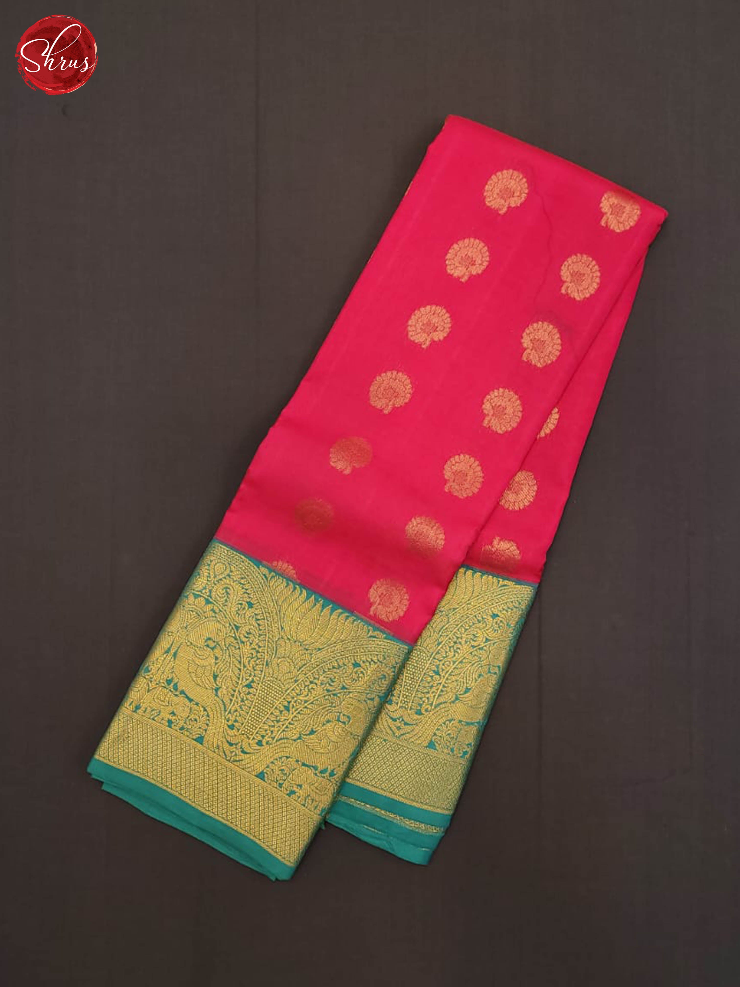 Pink and Teal Blue- Kanchipuram Half-pure Silk Saree - Shop on ShrusEternity.com