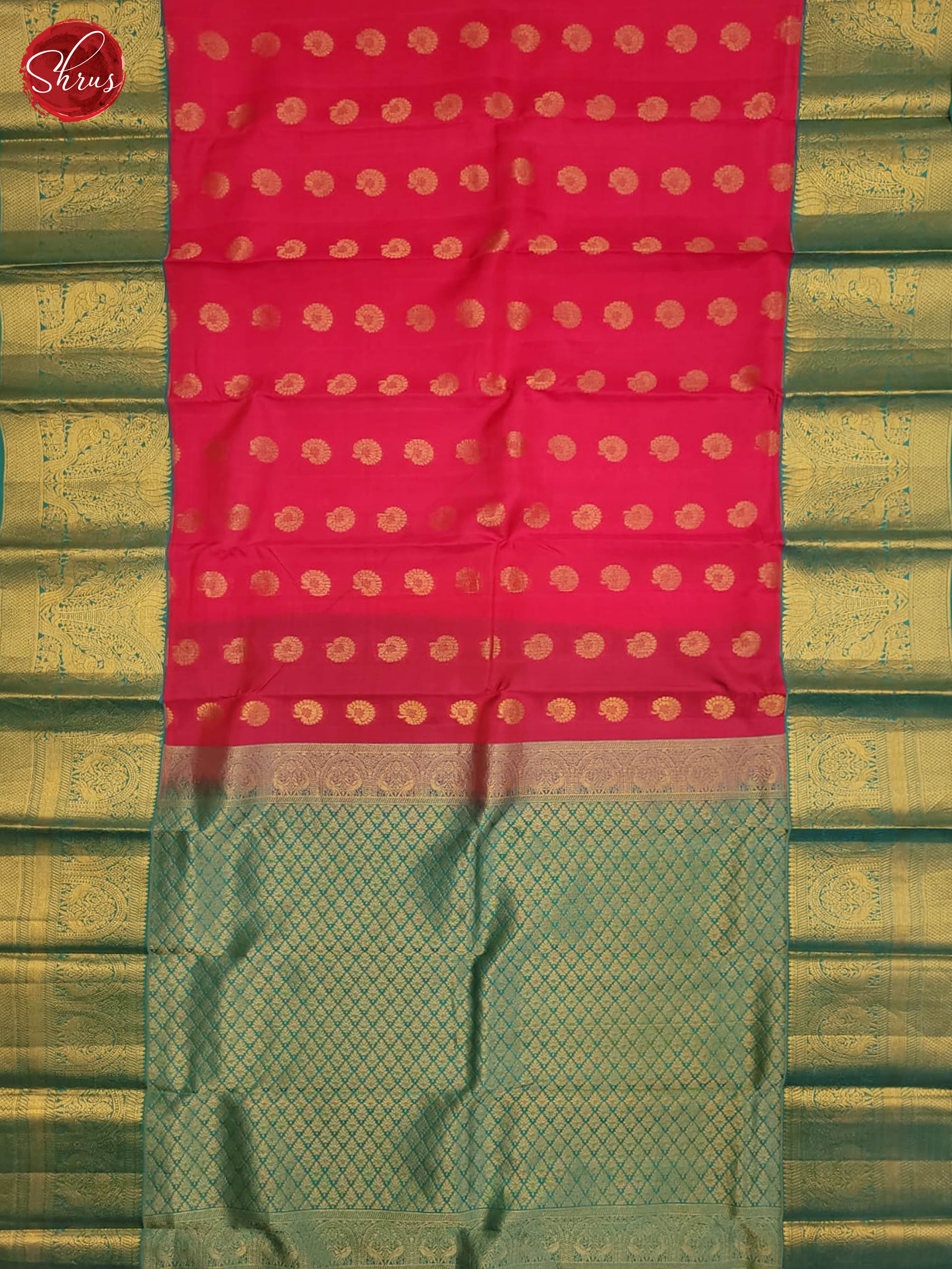 Pink and Teal Blue- Kanchipuram Half-pure Silk Saree - Shop on ShrusEternity.com